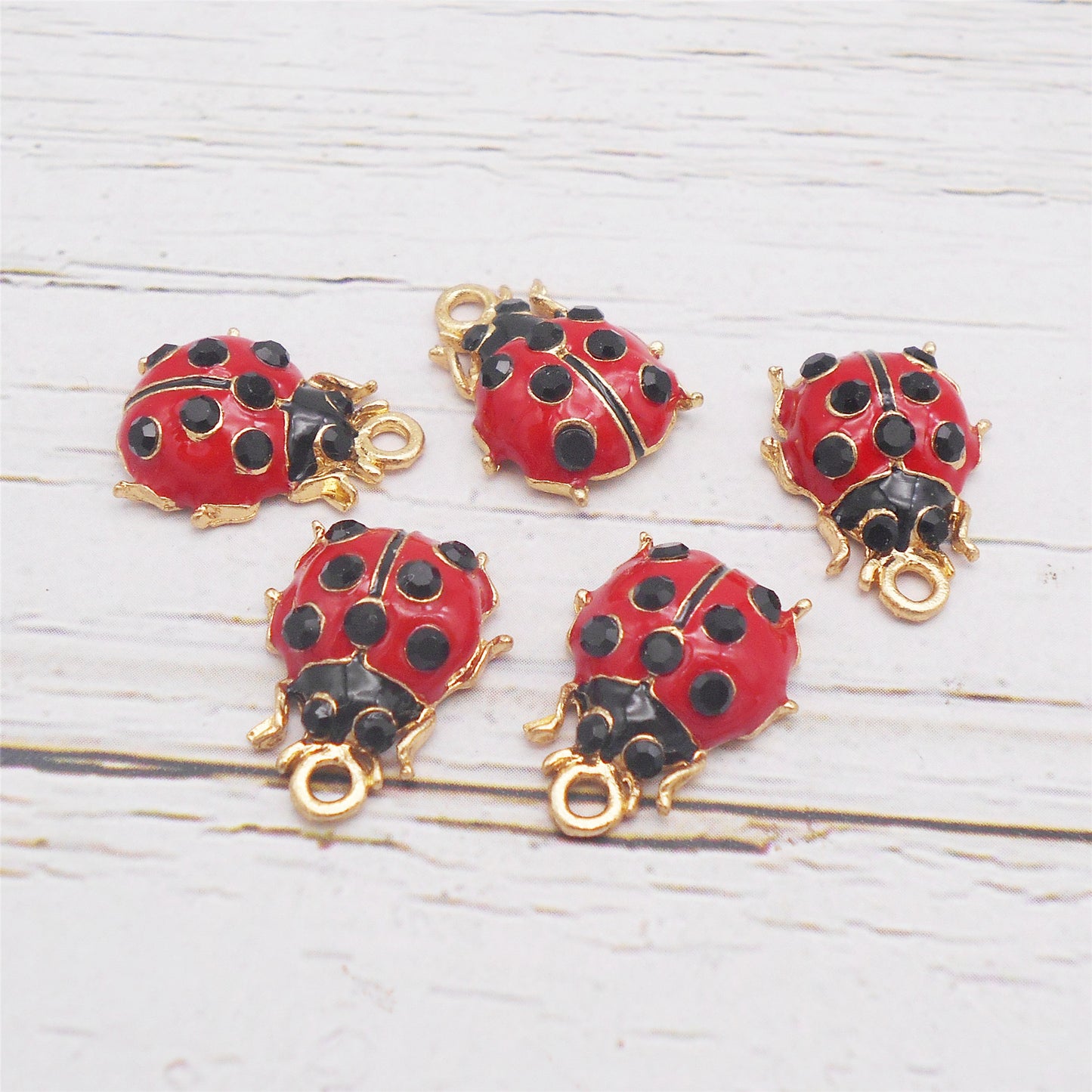 6PCS 18x14mm Alloy Seven-Spotted Ladybug Charms Crystal Rhinestone Embellished Ladybug Pendants for DIY Necklace Bracelet Earring Accessories Crafts Keychain Decor