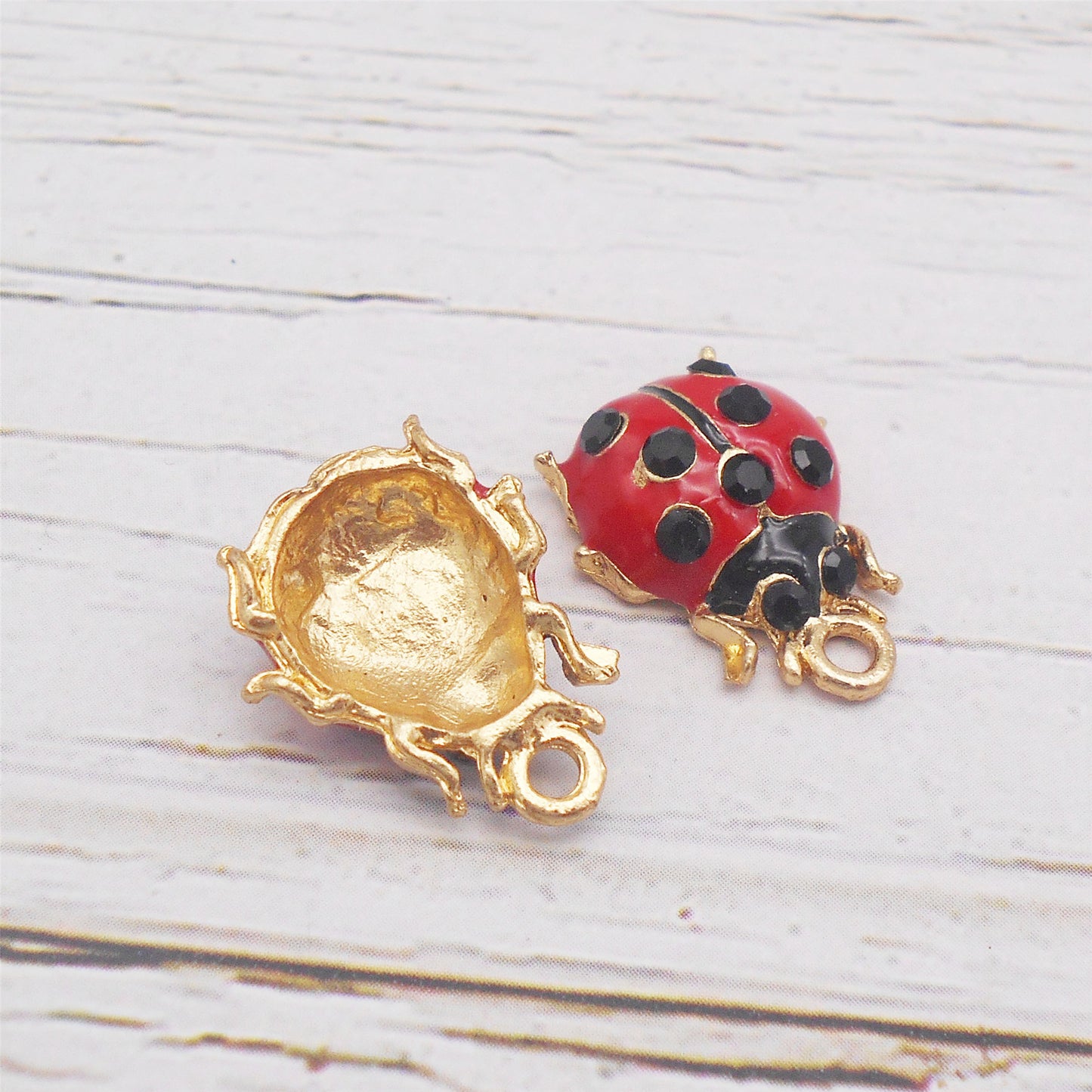 6PCS 18x14mm Alloy Seven-Spotted Ladybug Charms Crystal Rhinestone Embellished Ladybug Pendants for DIY Necklace Bracelet Earring Accessories Crafts Keychain Decor