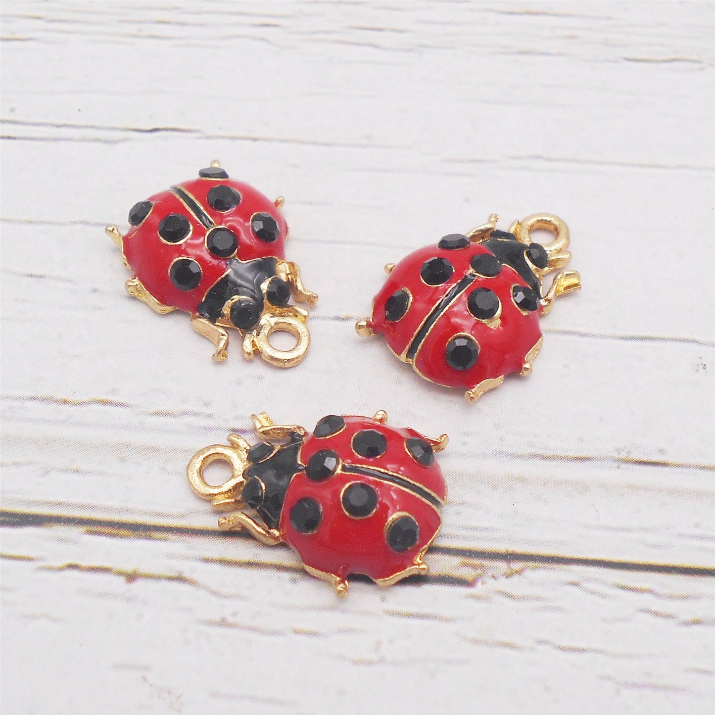 6PCS 18x14mm Alloy Seven-Spotted Ladybug Charms Crystal Rhinestone Embellished Ladybug Pendants for DIY Necklace Bracelet Earring Accessories Crafts Keychain Decor