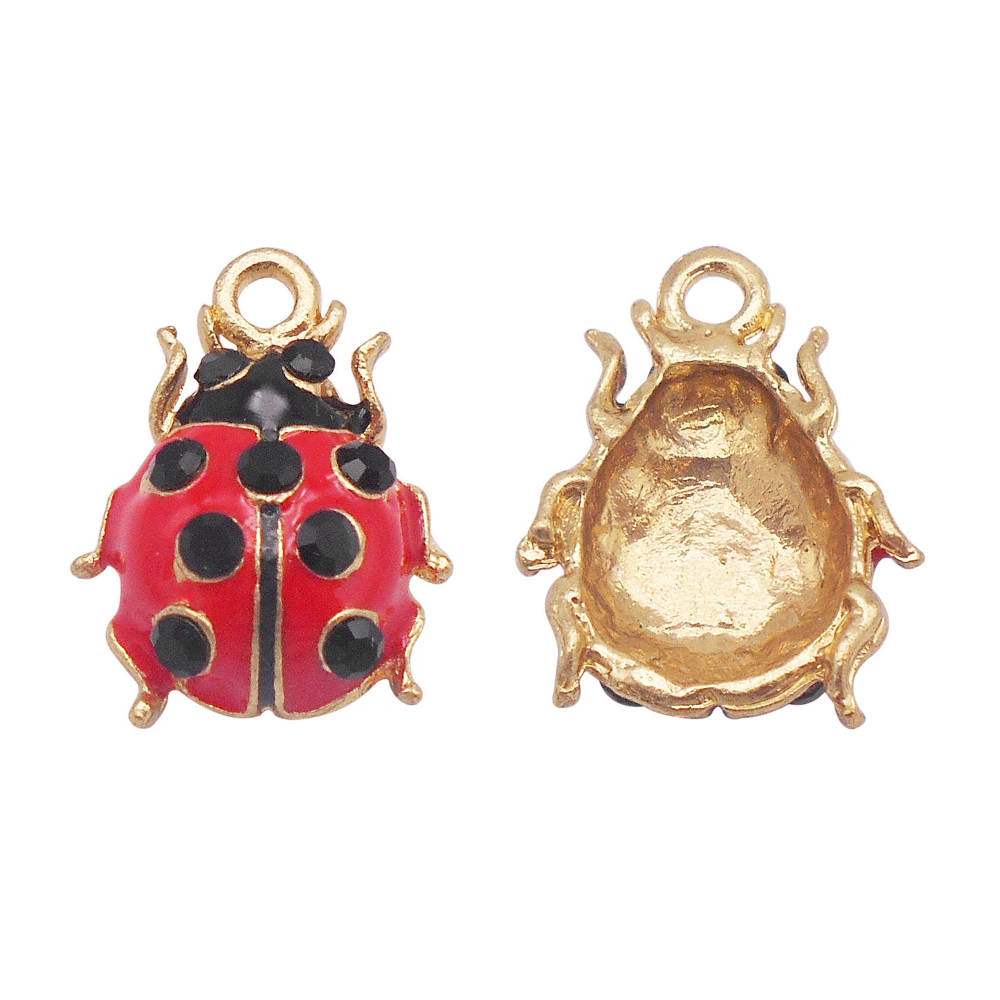 6PCS 18x14mm Alloy Seven-Spotted Ladybug Charms Crystal Rhinestone Embellished Ladybug Pendants for DIY Necklace Bracelet Earring Accessories Crafts Keychain Decor
