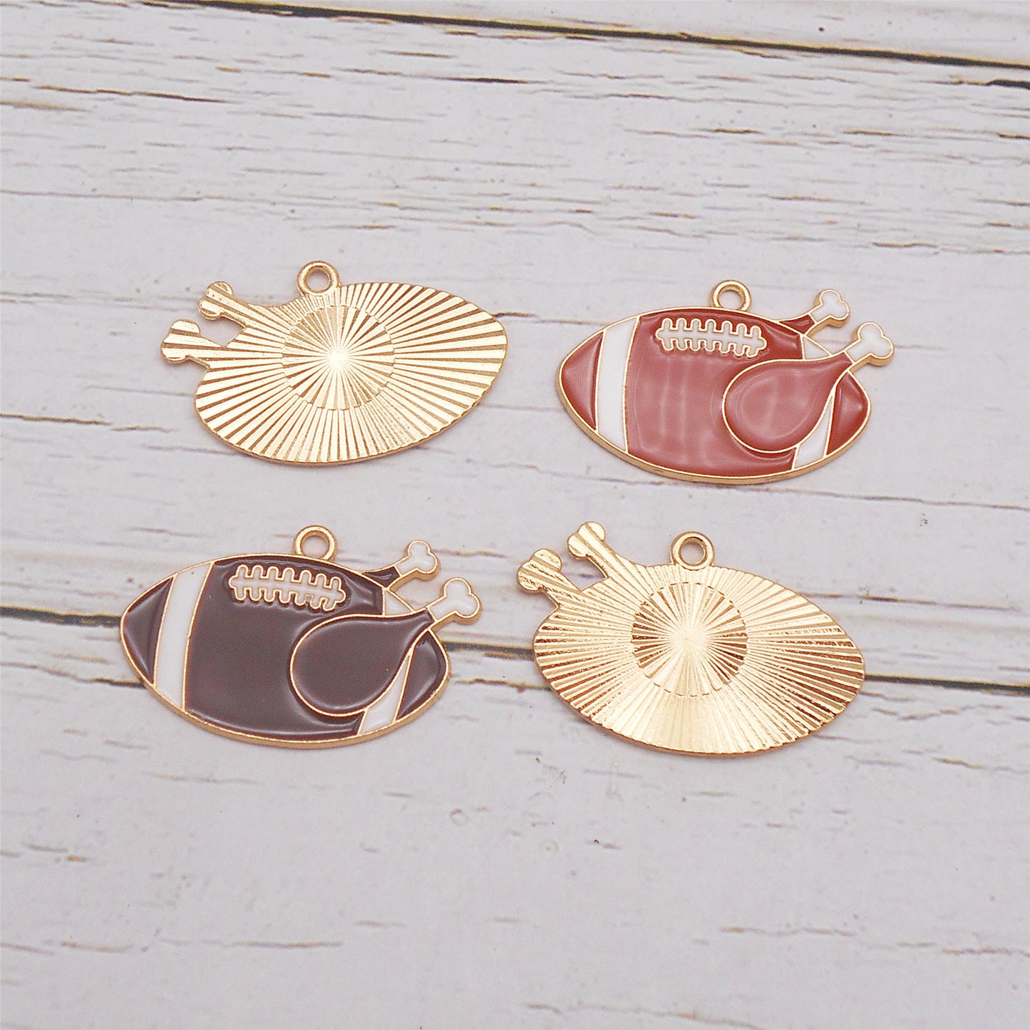 6PCS 21x34mm Alloy American Football & Turkey Leg Pendants Enamel Charms for DIY Jewelry Making Supplies Craft Decoration