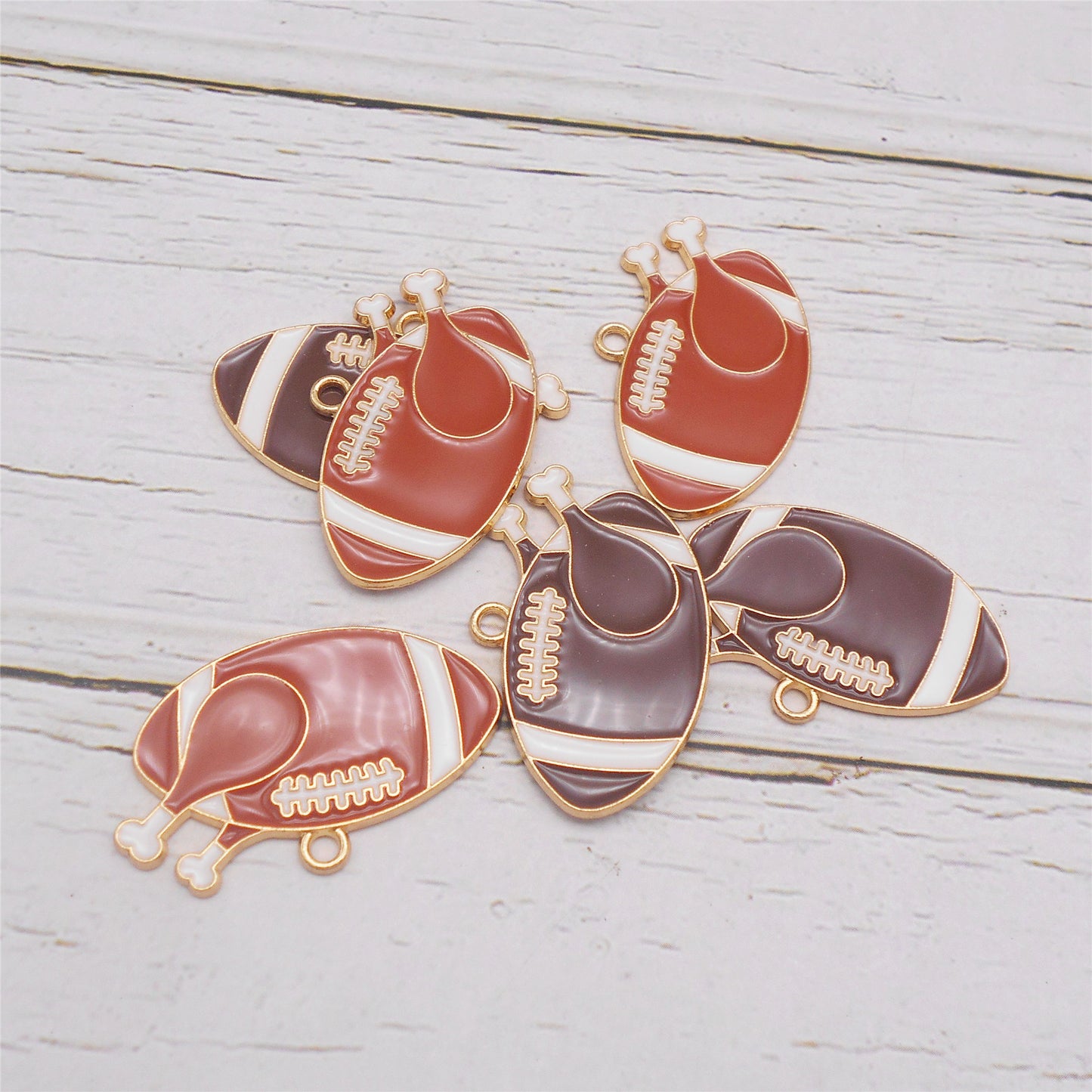6PCS 21x34mm Alloy American Football & Turkey Leg Pendants Enamel Charms for DIY Jewelry Making Supplies Craft Decoration