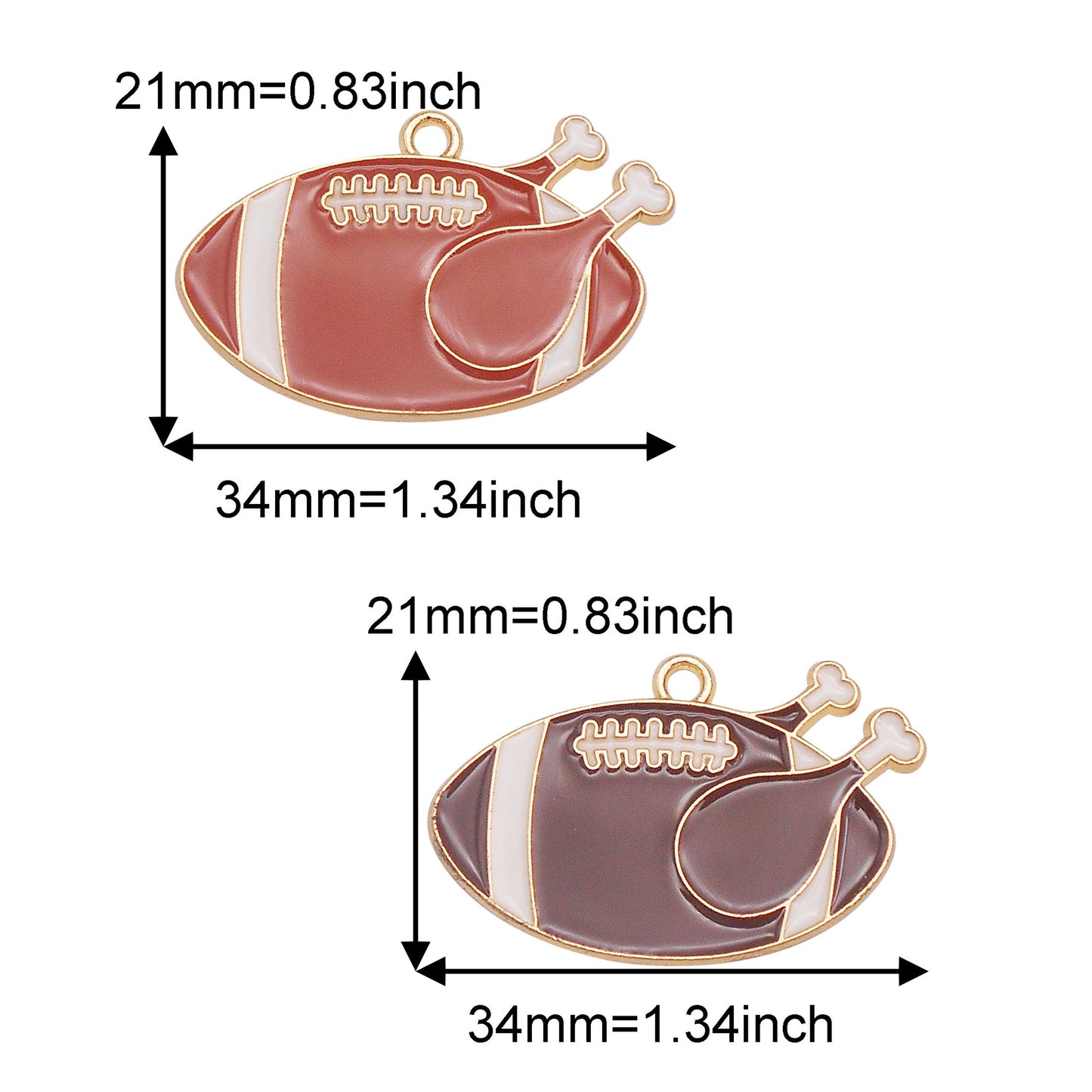6PCS 21x34mm Alloy American Football & Turkey Leg Pendants Enamel Charms for DIY Jewelry Making Supplies Craft Decoration