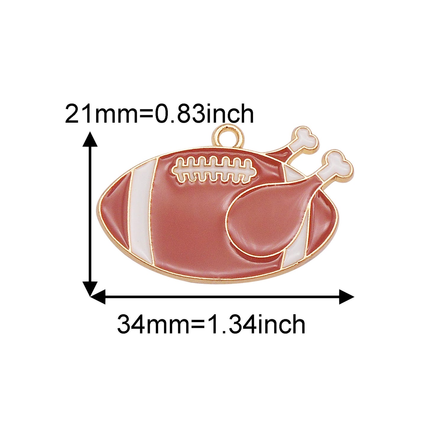 6PCS 21x34mm Alloy American Football & Turkey Leg Pendants Enamel Charms for DIY Jewelry Making Supplies Craft Decoration