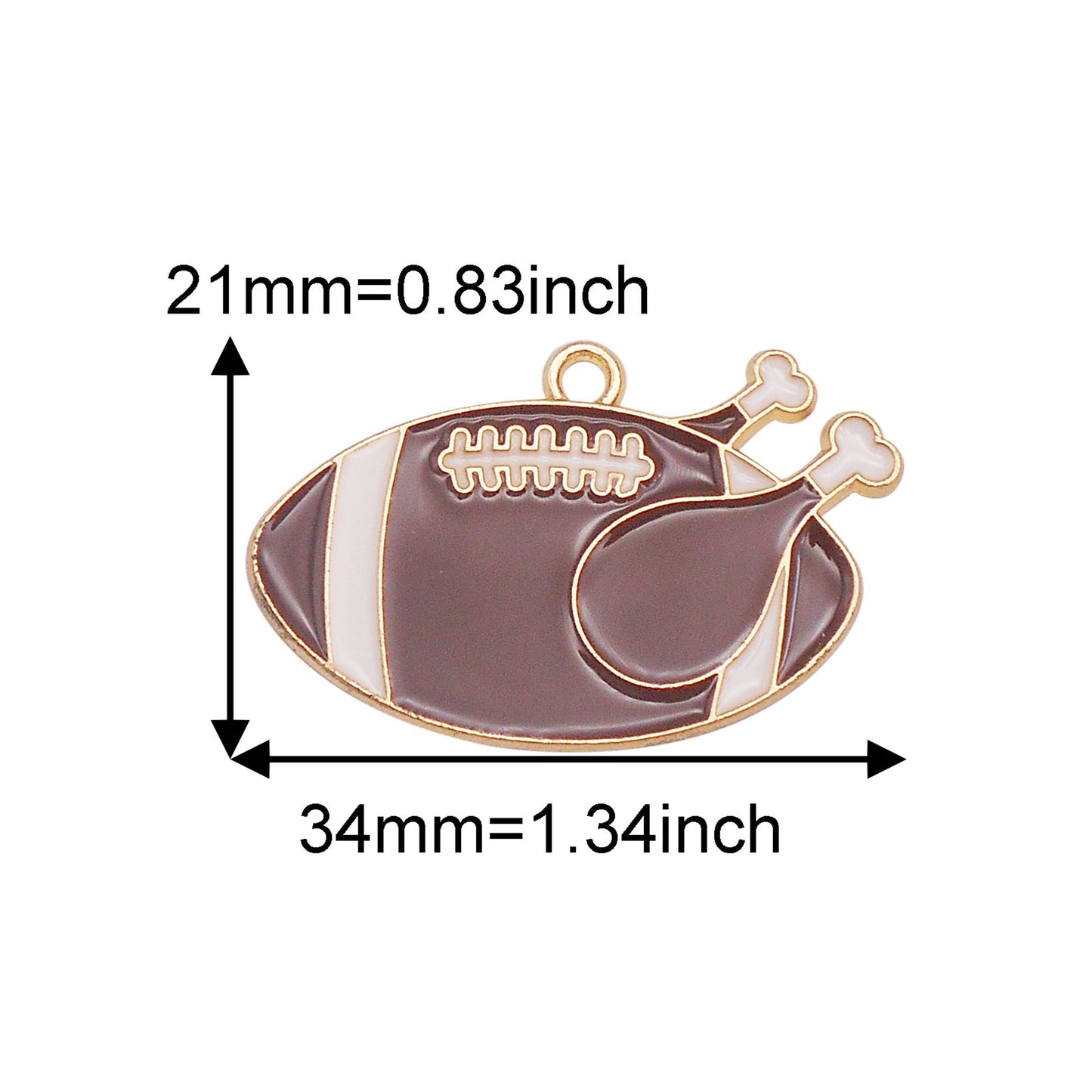 6PCS 21x34mm Alloy American Football & Turkey Leg Pendants Enamel Charms for DIY Jewelry Making Supplies Craft Decoration