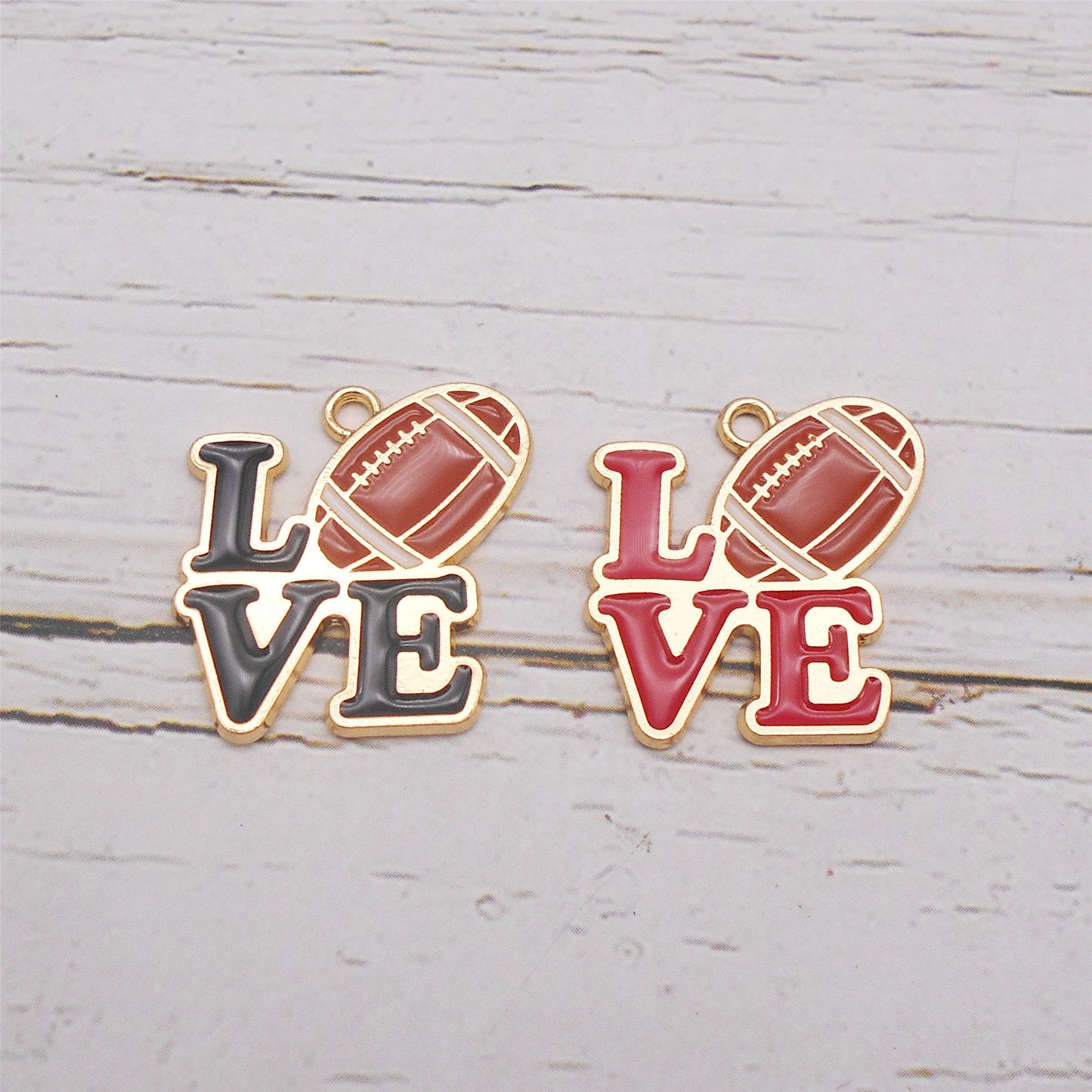 6PCS 24x22mm Gold-Tone Base 'Love' & Rugby Pendants Enamel Alloy American Football Designed Charms for Personalized Jewelry Making Accessories Necklace Bracelet Earrings Decor