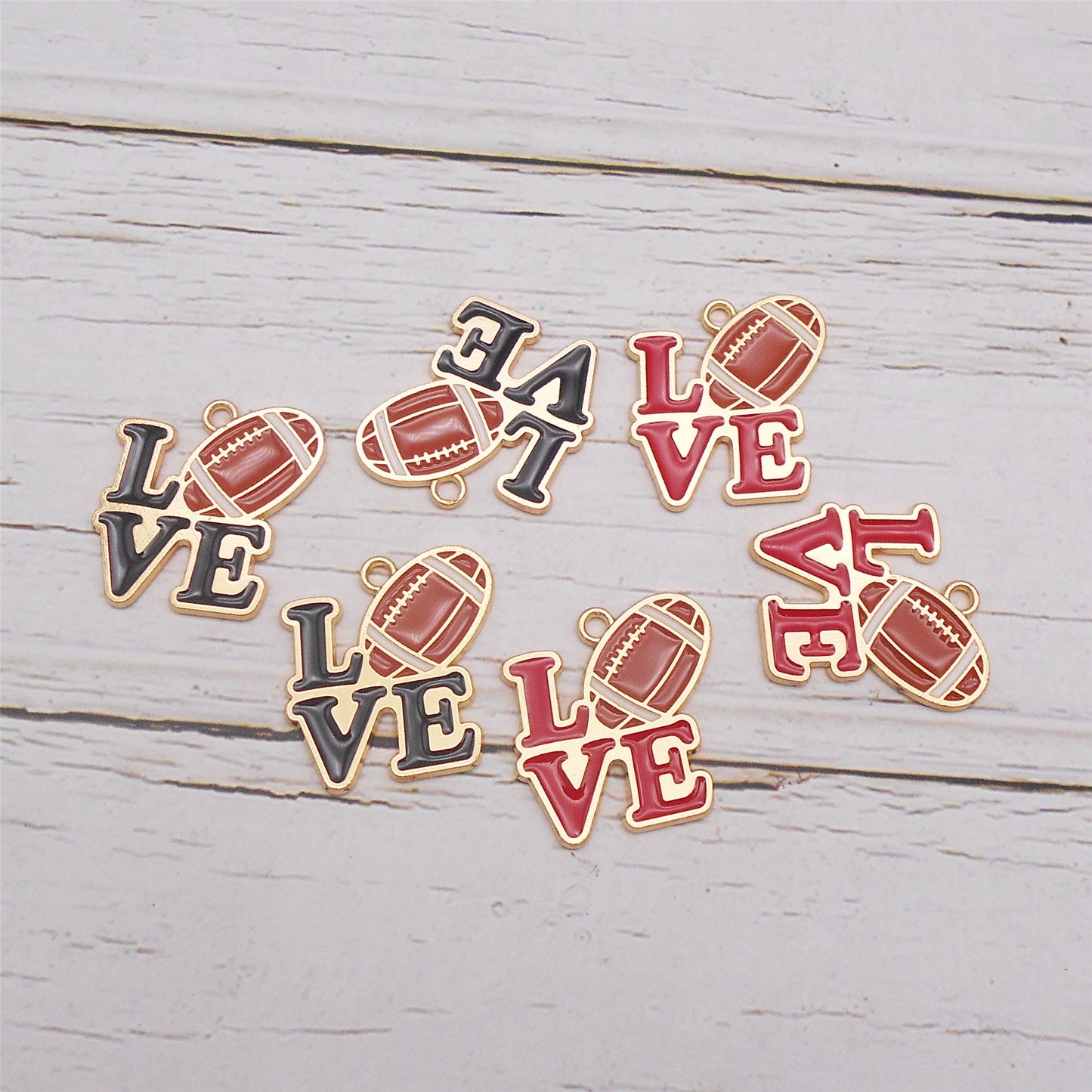 6PCS 24x22mm Gold-Tone Base 'Love' & Rugby Pendants Enamel Alloy American Football Designed Charms for Personalized Jewelry Making Accessories Necklace Bracelet Earrings Decor