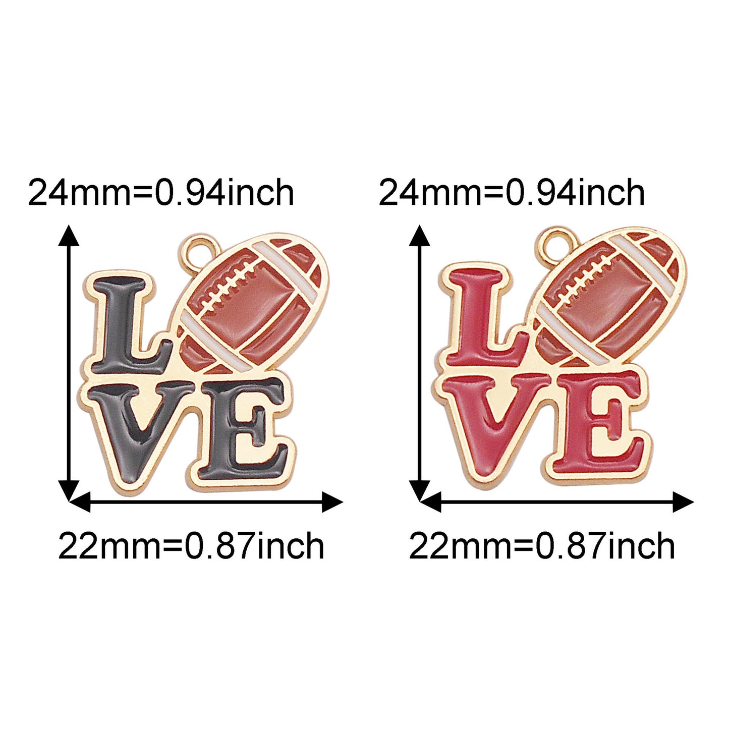 6PCS 24x22mm Gold-Tone Base 'Love' & Rugby Pendants Enamel Alloy American Football Designed Charms for Personalized Jewelry Making Accessories Necklace Bracelet Earrings Decor
