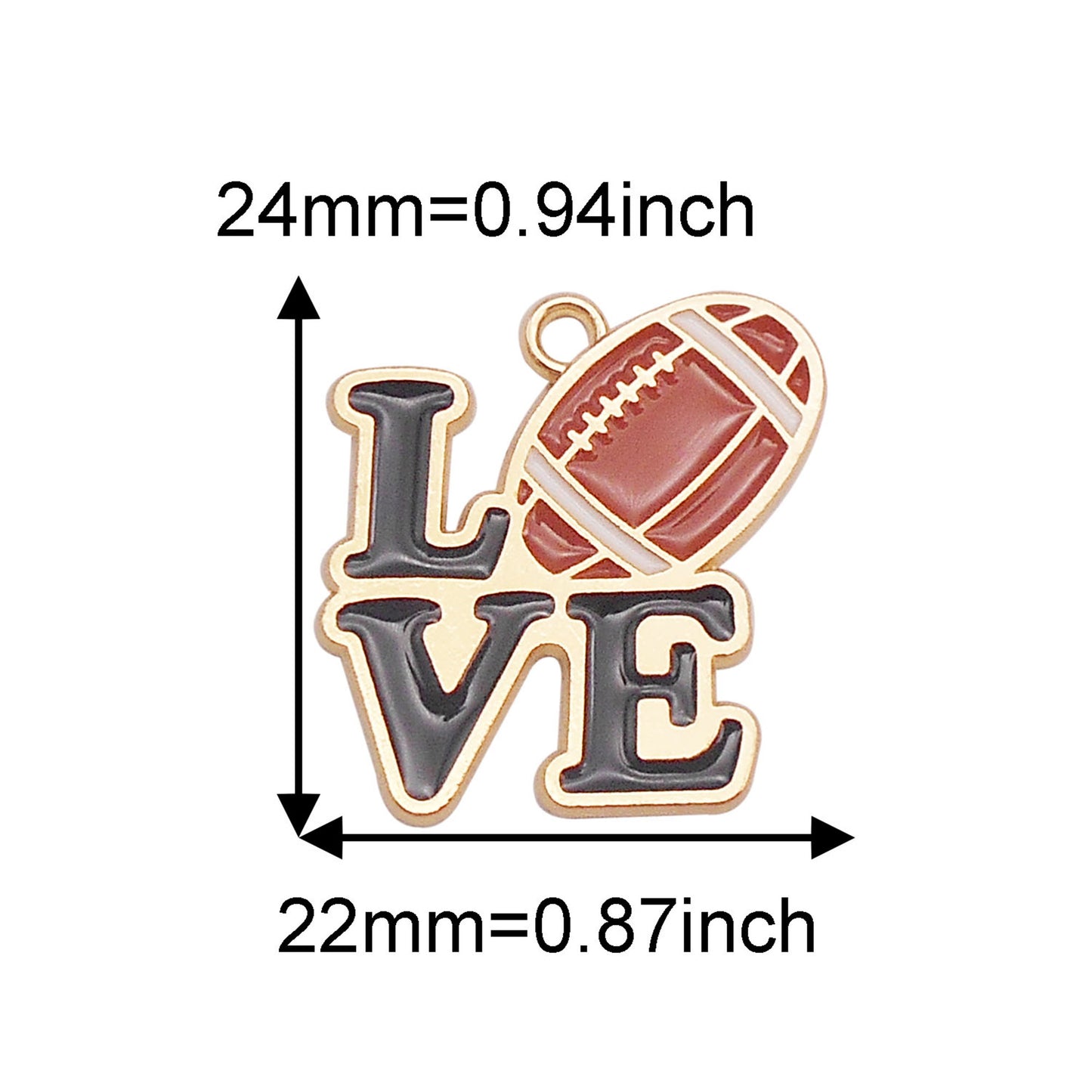 6PCS 24x22mm Gold-Tone Base 'Love' & Rugby Pendants Enamel Alloy American Football Designed Charms for Personalized Jewelry Making Accessories Necklace Bracelet Earrings Decor