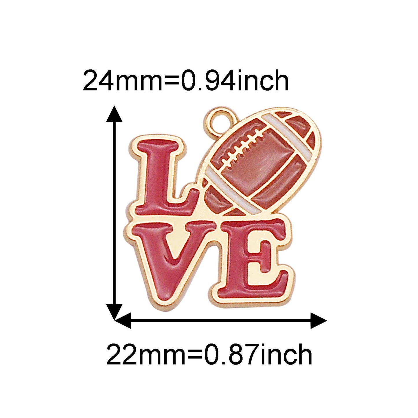 6PCS 24x22mm Gold-Tone Base 'Love' & Rugby Pendants Enamel Alloy American Football Designed Charms for Personalized Jewelry Making Accessories Necklace Bracelet Earrings Decor