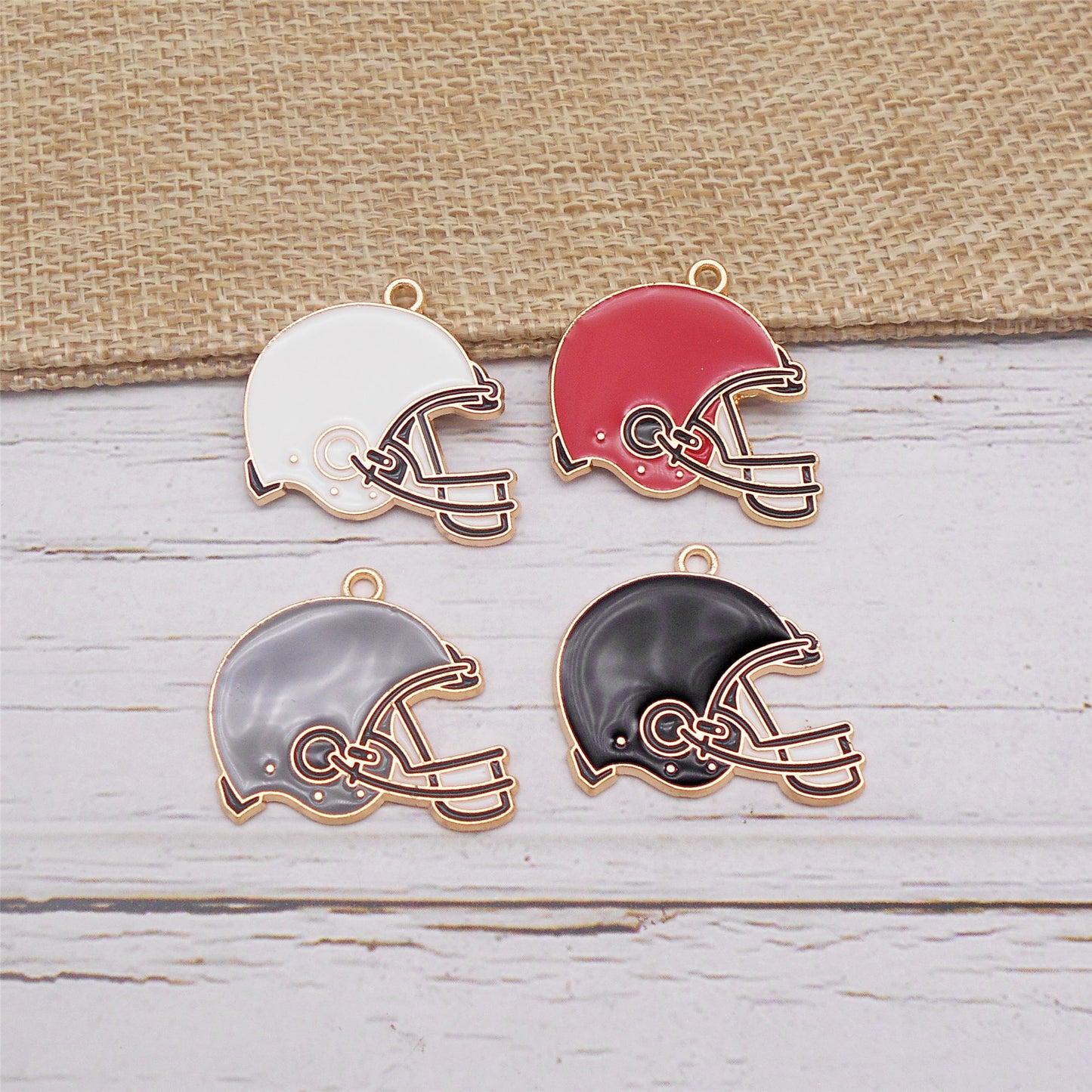 4PCS 28x24mm Alloy Rugby Helmet Charms Mini Enamel American Football Helmet Pendants for Earrings Jewelry Making Accessories DIY Crafts Decoration