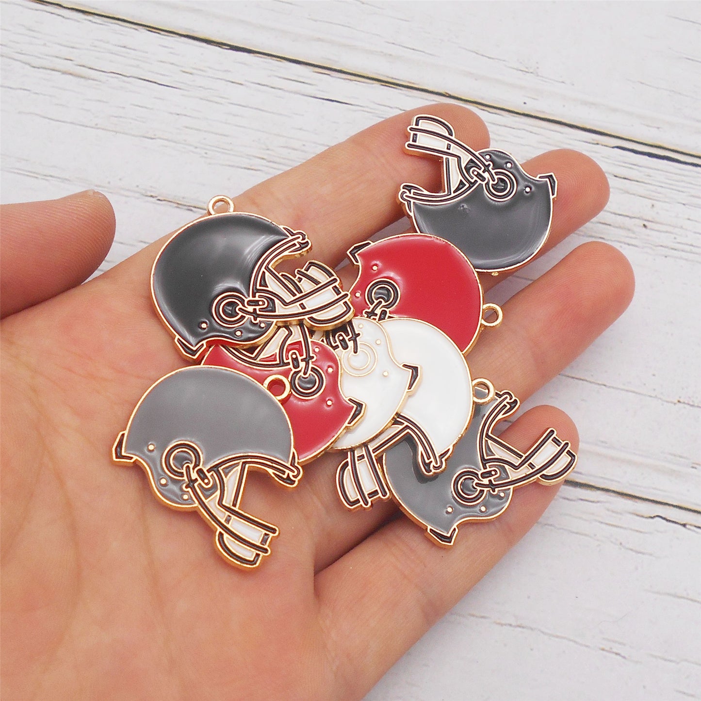 4PCS 28x24mm Alloy Rugby Helmet Charms Mini Enamel American Football Helmet Pendants for Earrings Jewelry Making Accessories DIY Crafts Decoration