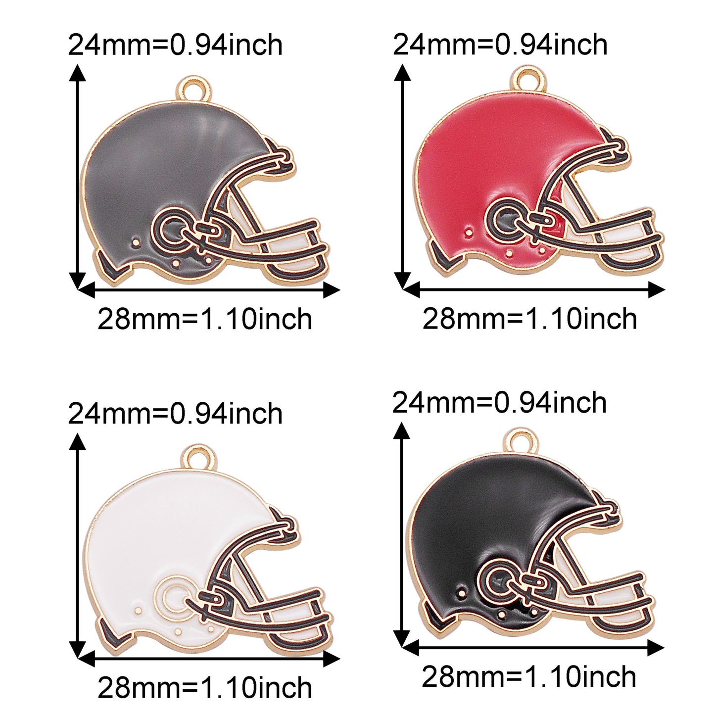 4PCS 28x24mm Alloy Rugby Helmet Charms Mini Enamel American Football Helmet Pendants for Earrings Jewelry Making Accessories DIY Crafts Decoration