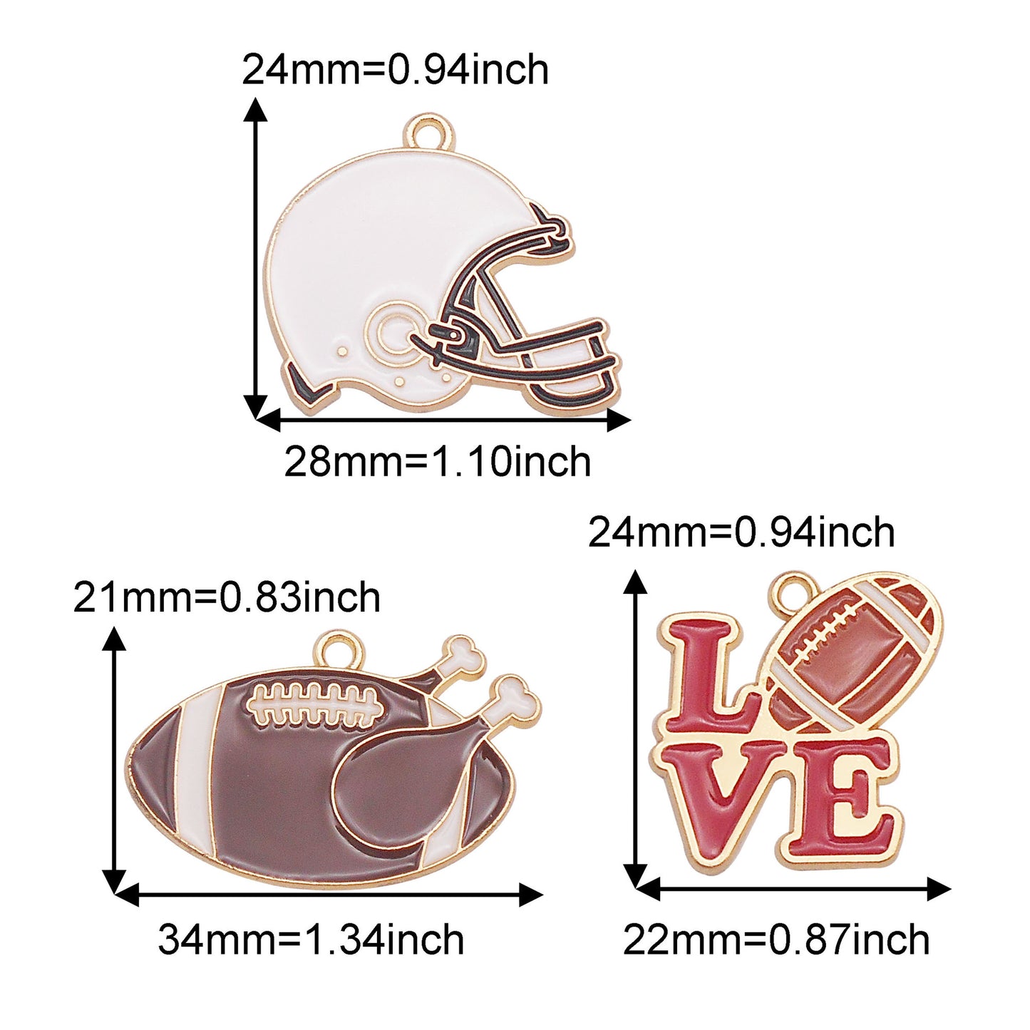 8PCS Alloy American Football Charms Enamel Tiny Helmet Pendants for DIY Jewelry Making Accessories Crafts Decor