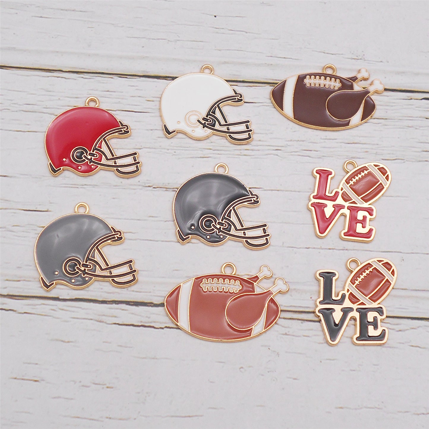 8PCS Alloy American Football Charms Enamel Tiny Helmet Pendants for DIY Jewelry Making Accessories Crafts Decor