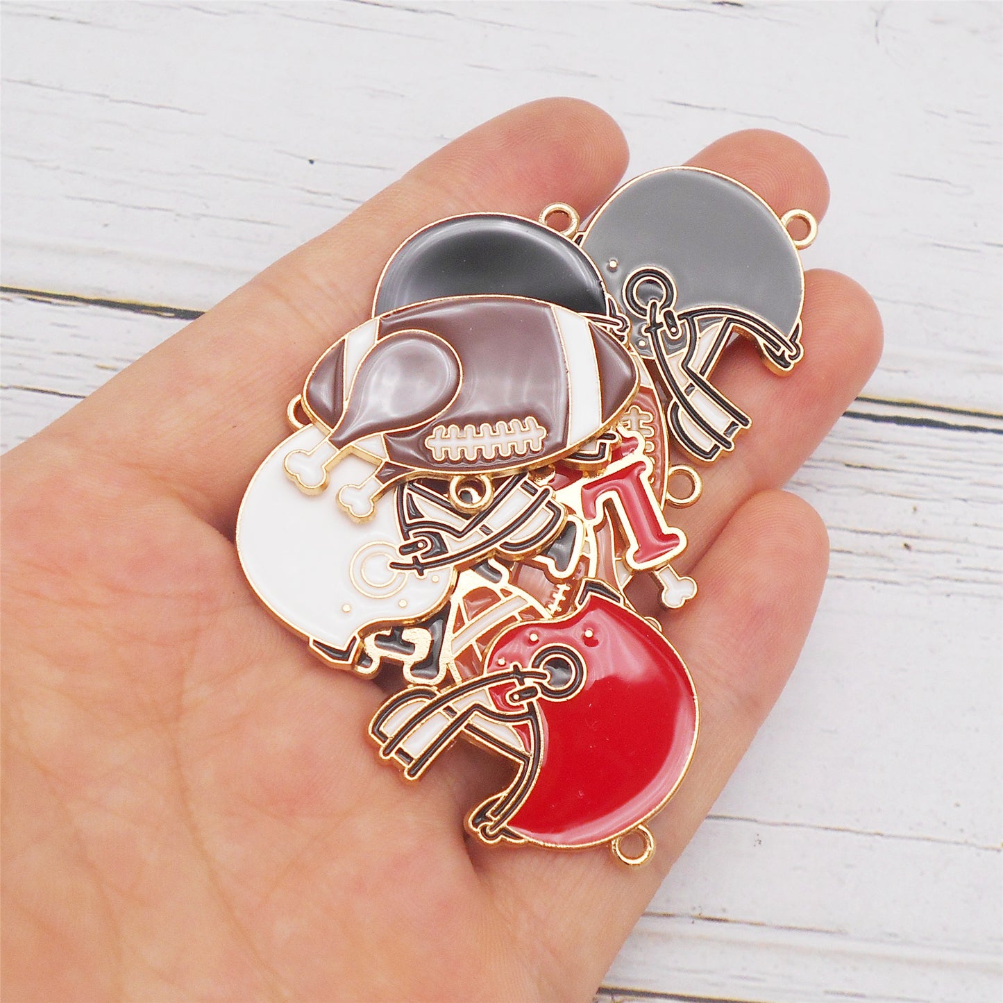8PCS Alloy American Football Charms Enamel Tiny Helmet Pendants for DIY Jewelry Making Accessories Crafts Decor