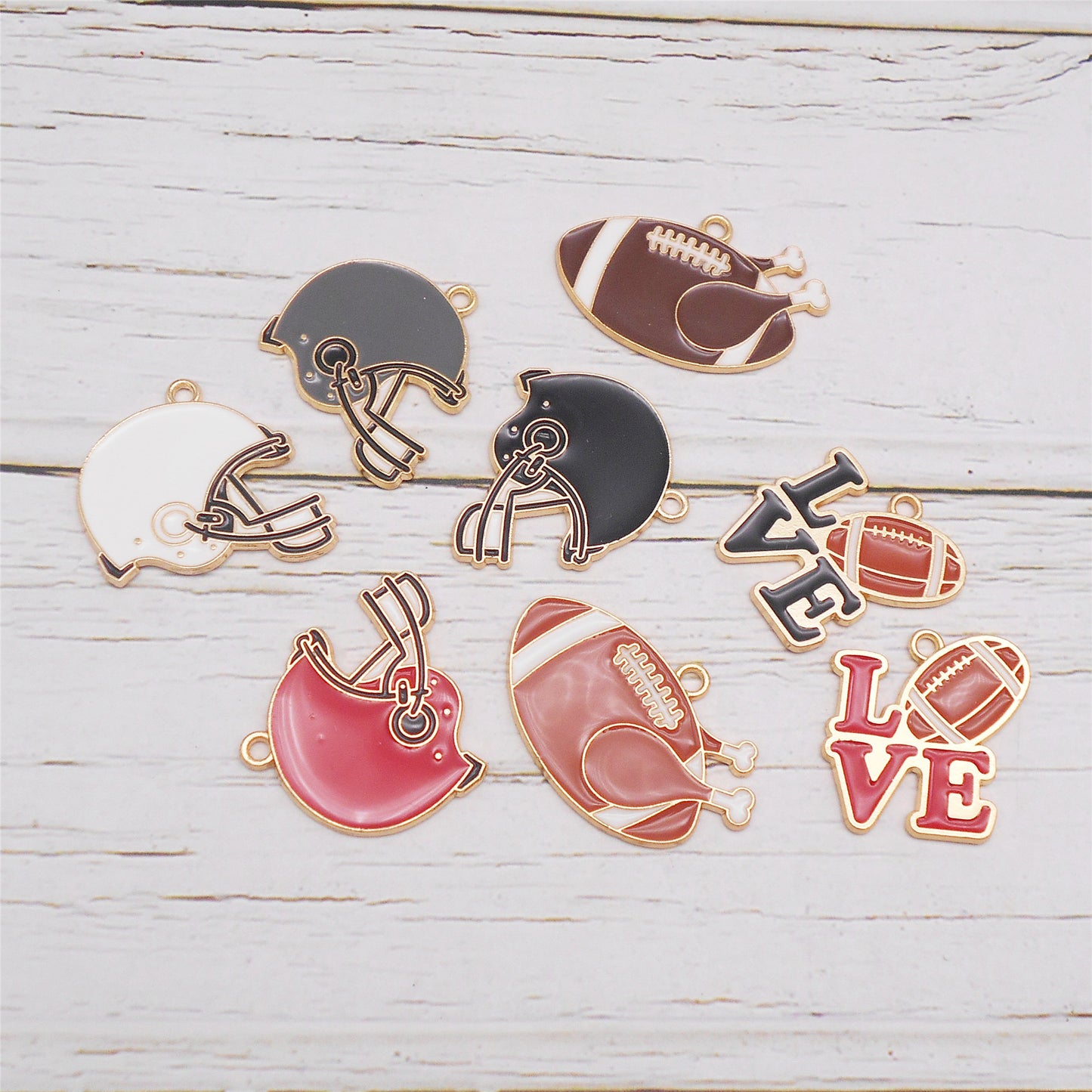 8PCS Alloy American Football Charms Enamel Tiny Helmet Pendants for DIY Jewelry Making Accessories Crafts Decor