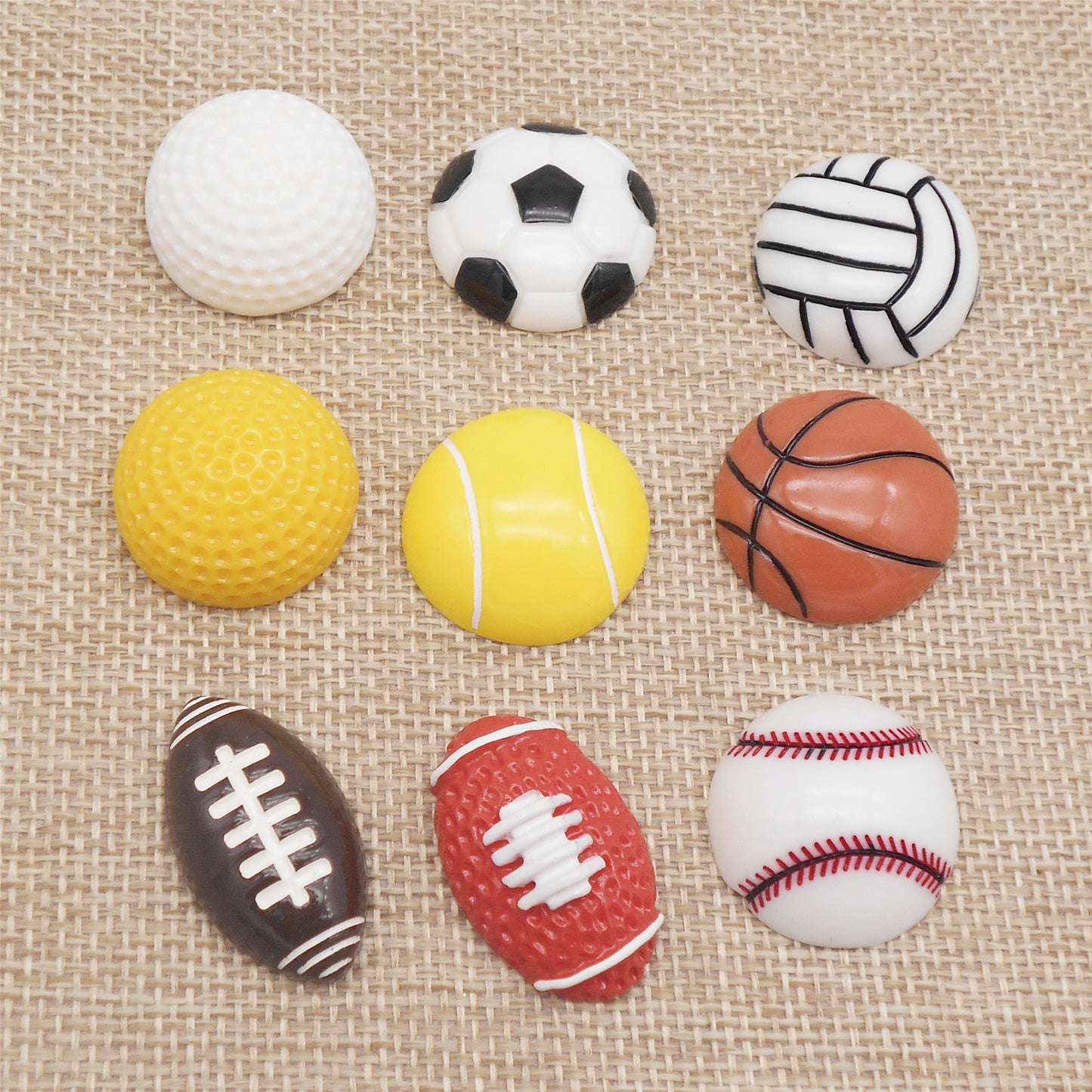 9PCS Resin Flat Back Round Embellishment Dome Football Basketball Baseball Pattern Cabochons for DIY Crafts Supplies, Hair Clip&Phone Case Decoration