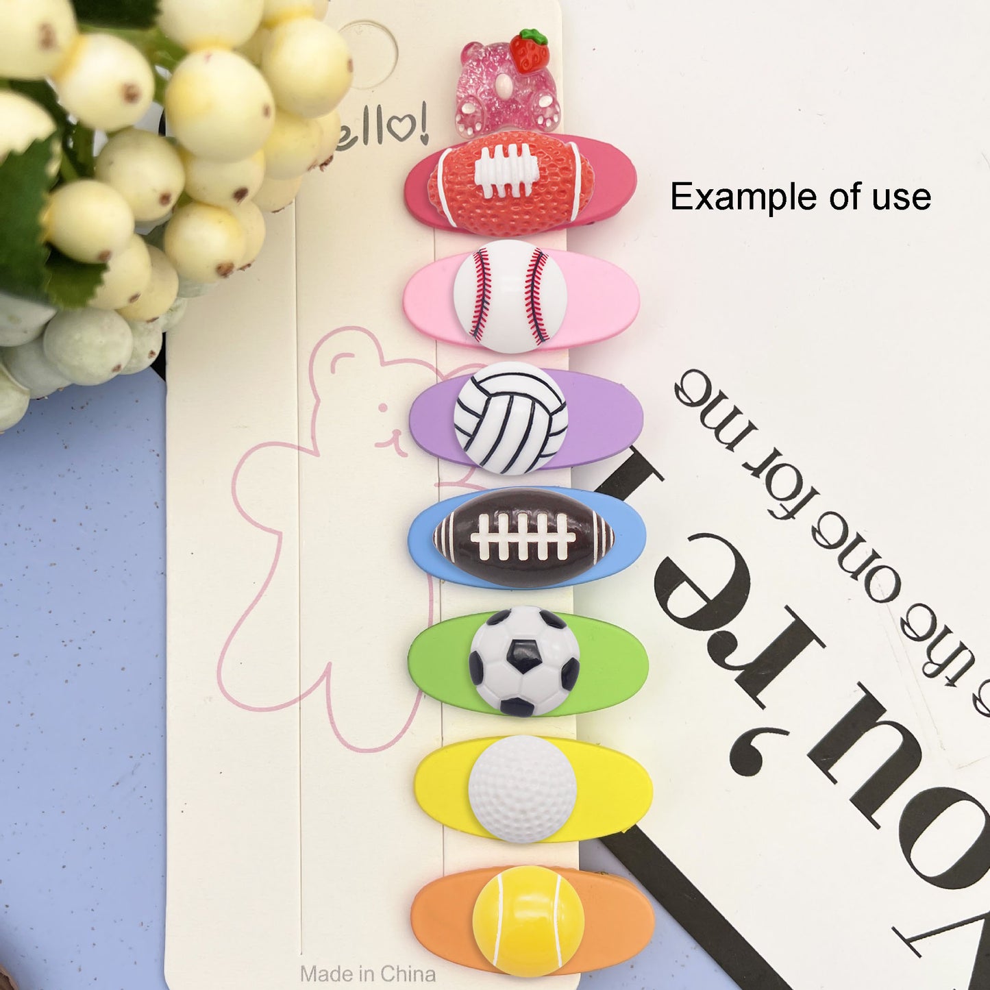 9PCS Resin Flat Back Round Embellishment Dome Football Basketball Baseball Pattern Cabochons for DIY Crafts Supplies, Hair Clip&Phone Case Decoration