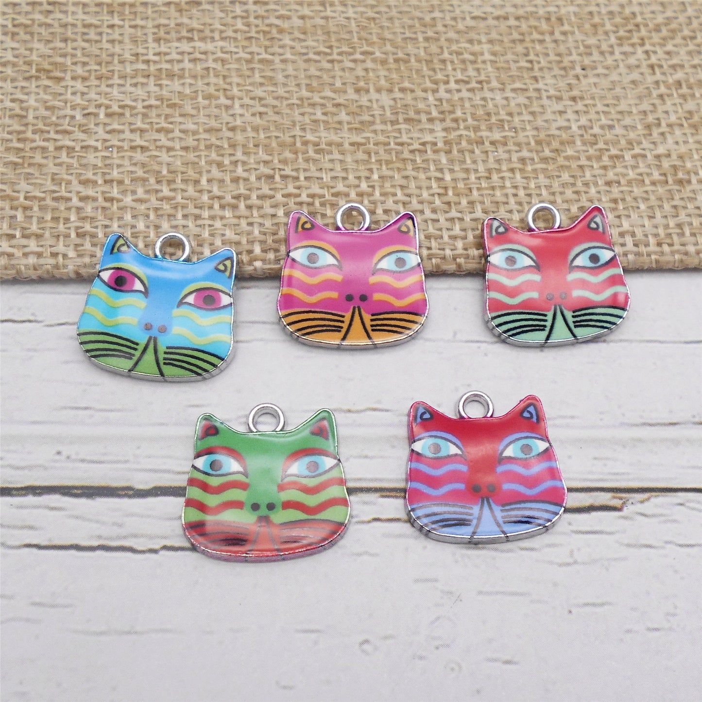 5PCS 17.5x17mm Painted Owl Charms Enamel Owl Head Pattern Pendants Japanese-style Kawaii Dangle for DIY Jewelry Findings Earrings Necklace Decor