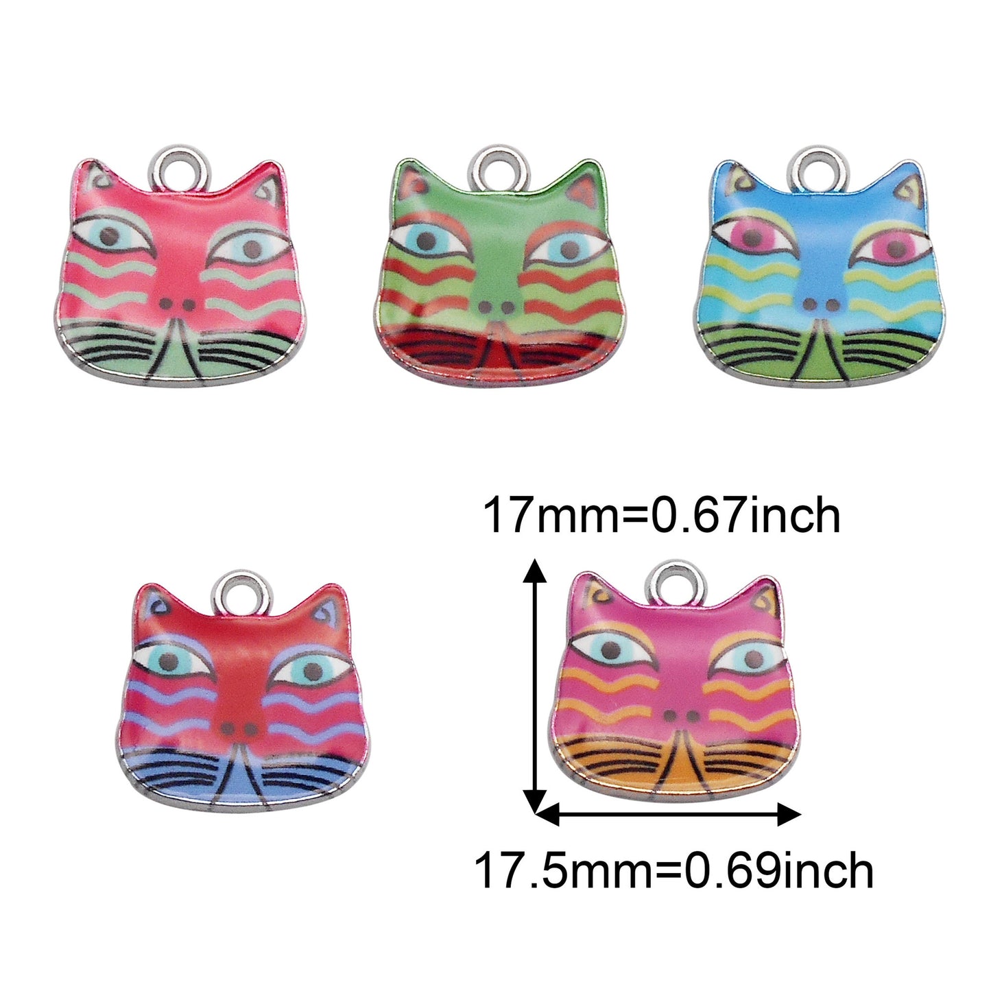 5PCS 17.5x17mm Painted Owl Charms Enamel Owl Head Pattern Pendants Japanese-style Kawaii Dangle for DIY Jewelry Findings Earrings Necklace Decor