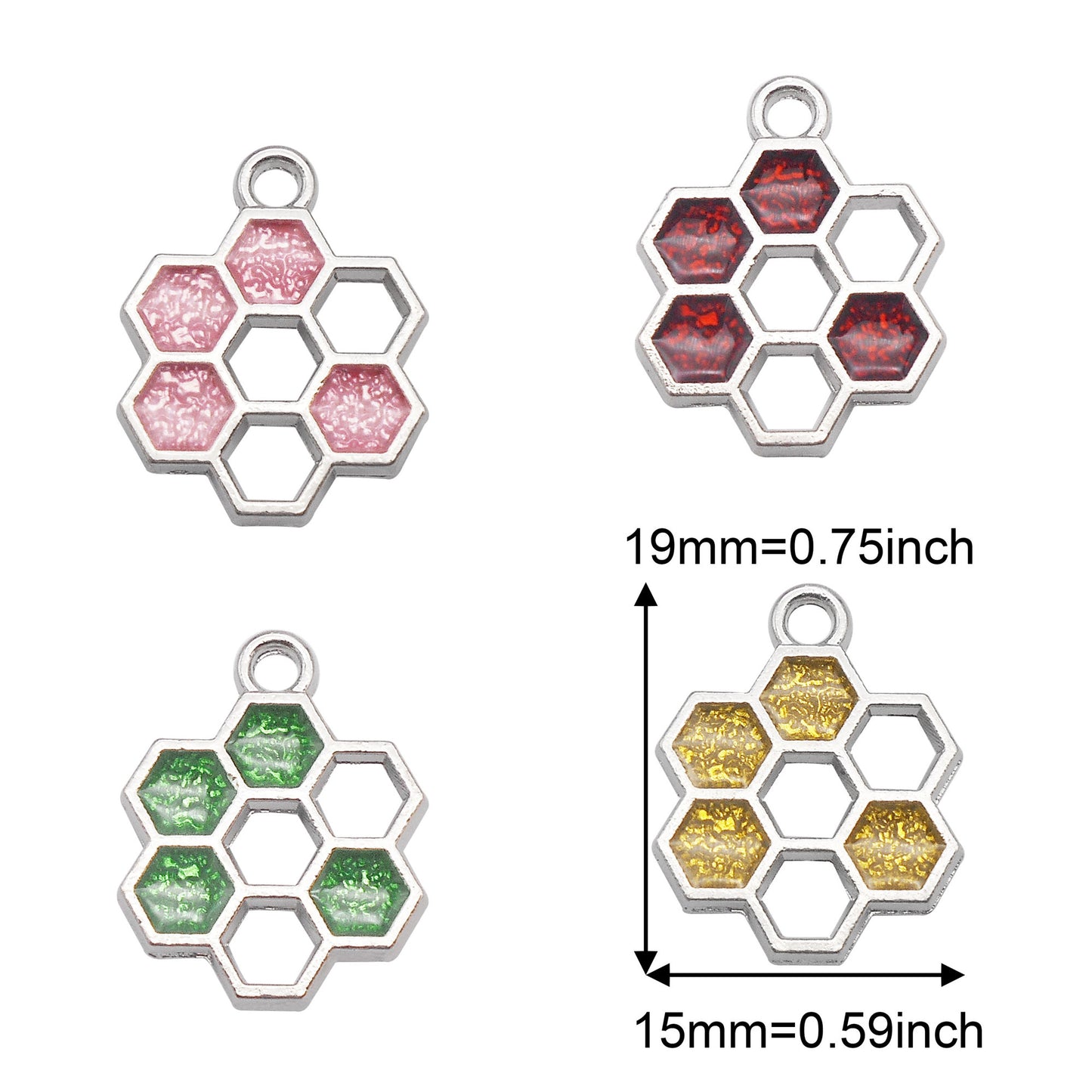 12PCS 19x15mm Alloy Beehive Honeycomb Charms Enamel Hexagon Honeycomb Pendant for DIY Jewelry Supplies Art Crafts Decor Keychain Accessories