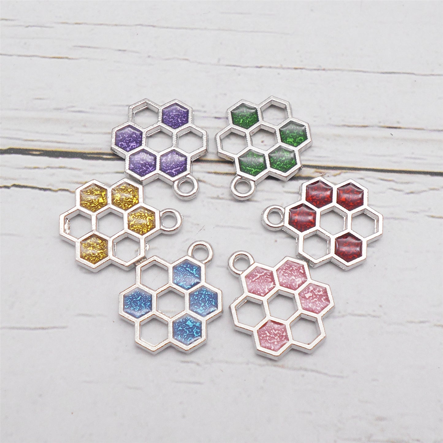 12PCS 19x15mm Alloy Beehive Honeycomb Charms Enamel Hexagon Honeycomb Pendant for DIY Jewelry Supplies Art Crafts Decor Keychain Accessories
