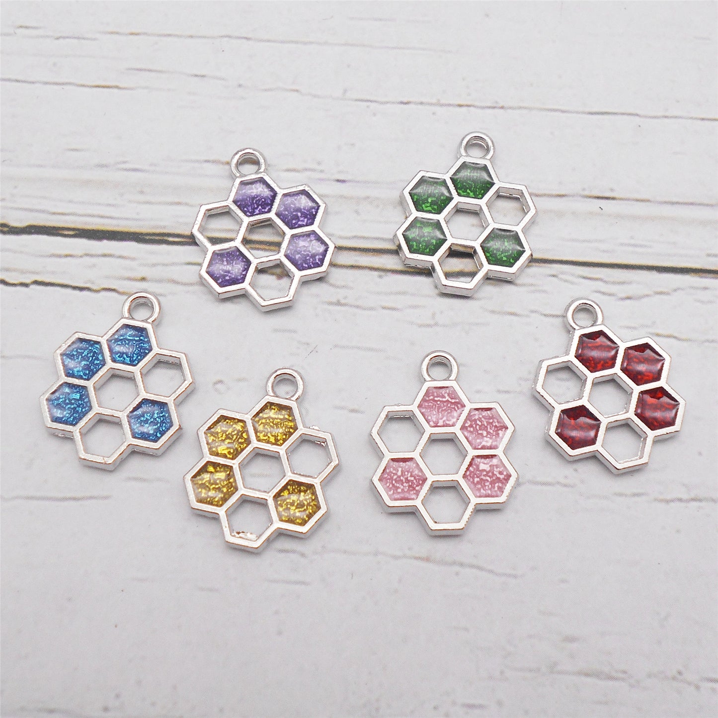 12PCS 19x15mm Alloy Beehive Honeycomb Charms Enamel Hexagon Honeycomb Pendant for DIY Jewelry Supplies Art Crafts Decor Keychain Accessories