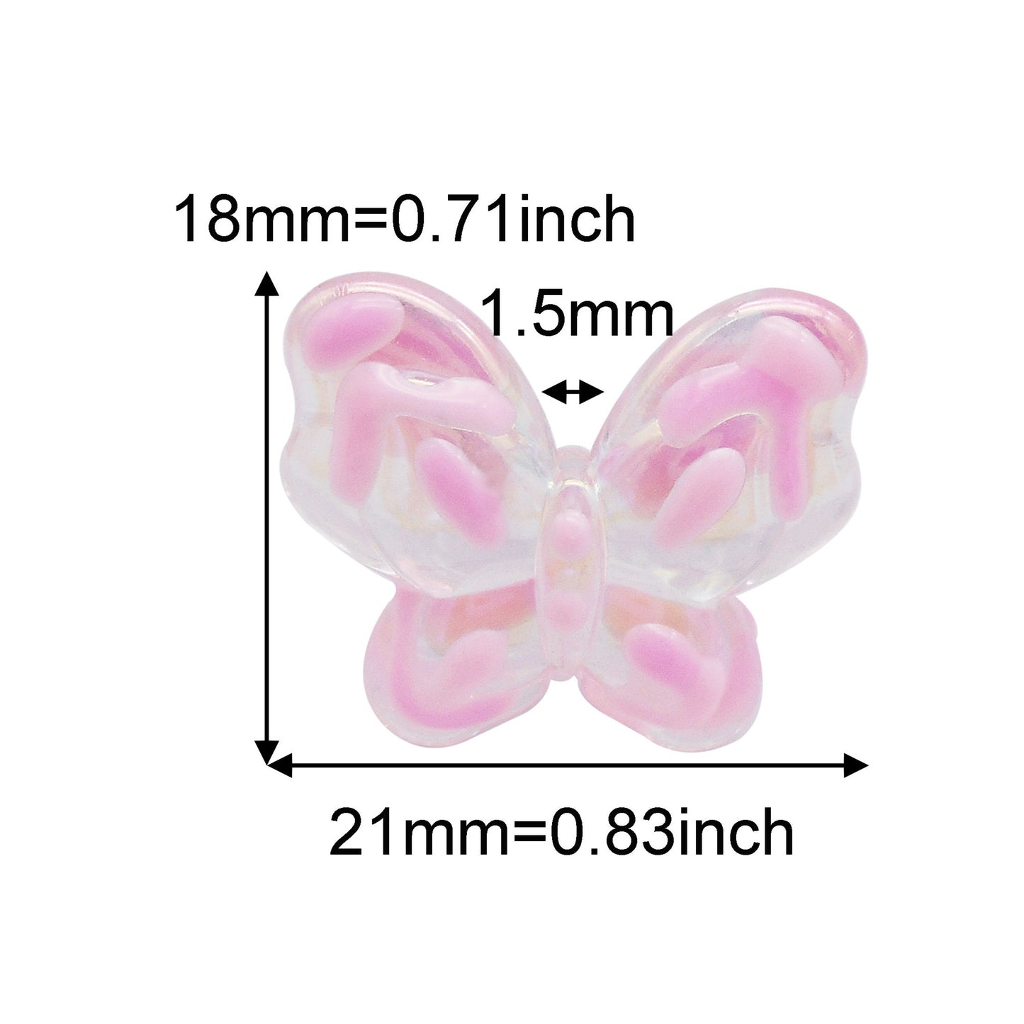 10PCS 18x21mm Cute Butterfly Shaped Beads Acrylic Painted Spacer Loose Beads DIY Necklace Bracelet Accessories Craft Decor Keychain Making Supplies