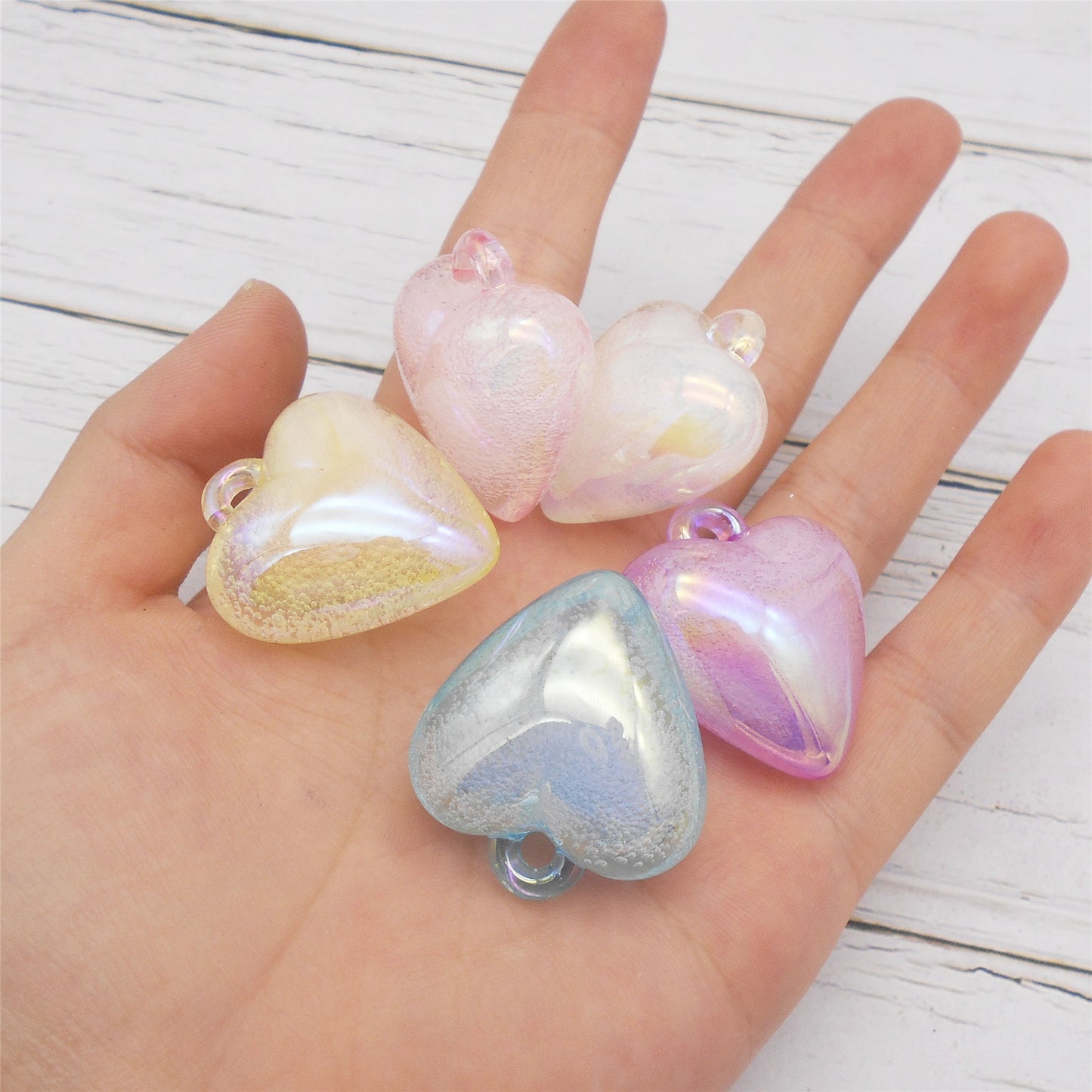 5PCS 33x30mm Sparkling Loving Heart Charms Acrylic Angel Heart Pendant for DIY Jewelry Necklace Making Accessories Earrings Crafts Decor