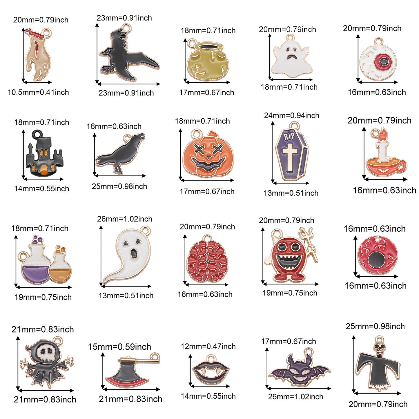 20PCS Mixed Halloween Enamel Charms Alloy Ghost, Raven Pendant for DIY Necklace Bracelet Accessories Crafts Decor Party Decoration