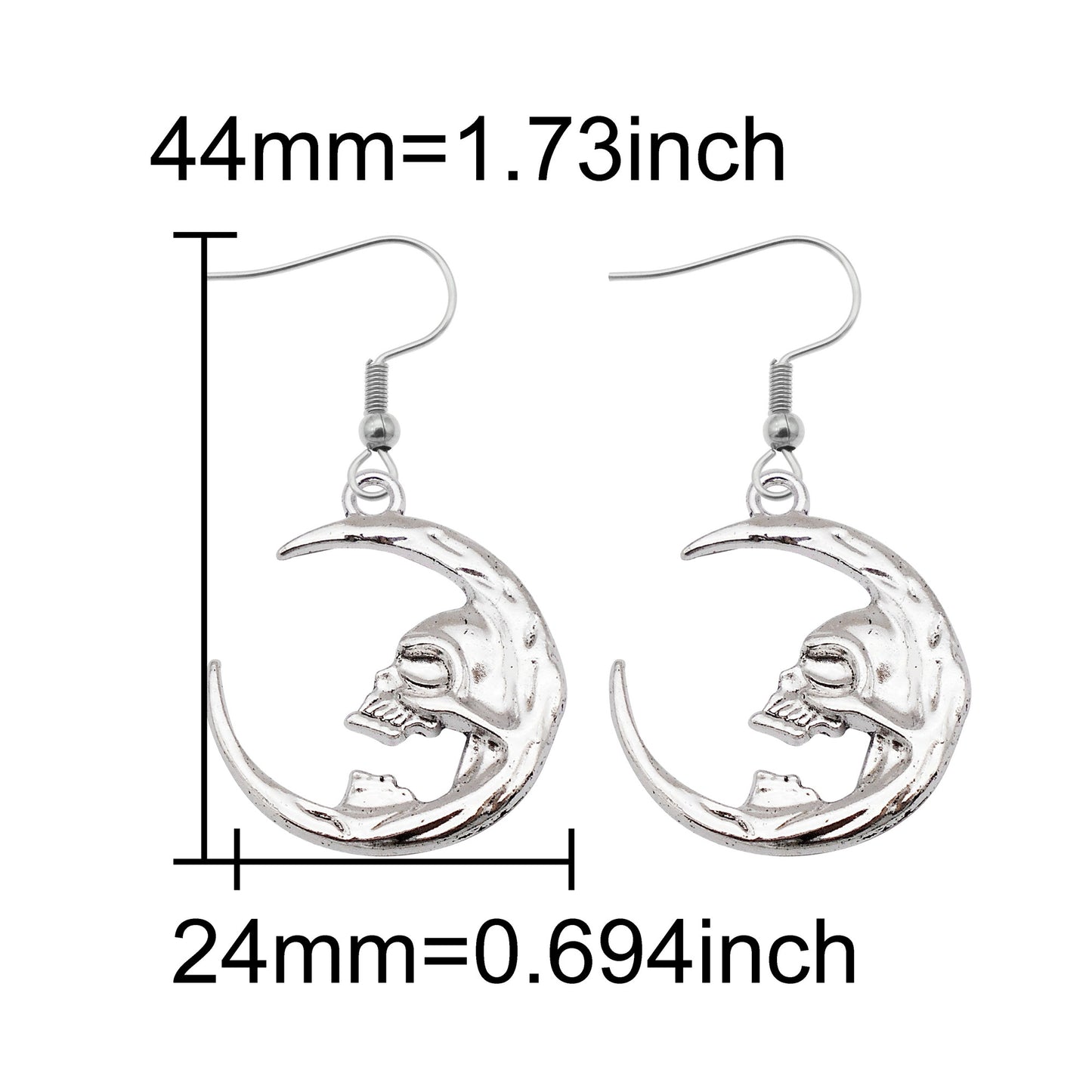1 Pair Antique Silver Color Halloween Dangle Earrings Moon Bat Skull Designed Alloy Hook Ear Women Hypoallergenic Earring Jewelry for Daily Use & Festival Gifts