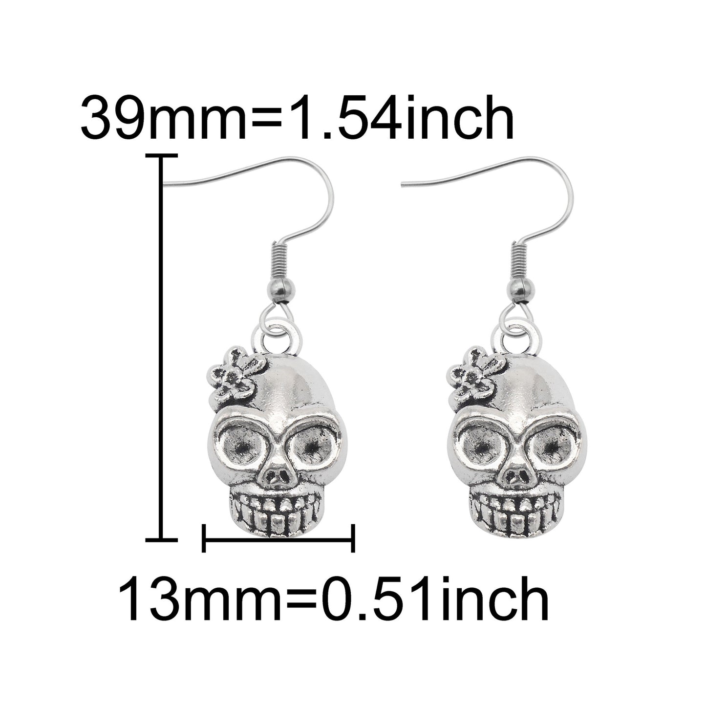1 Pair Antique Silver Color Halloween Dangle Earrings Moon Bat Skull Designed Alloy Hook Ear Women Hypoallergenic Earring Jewelry for Daily Use & Festival Gifts