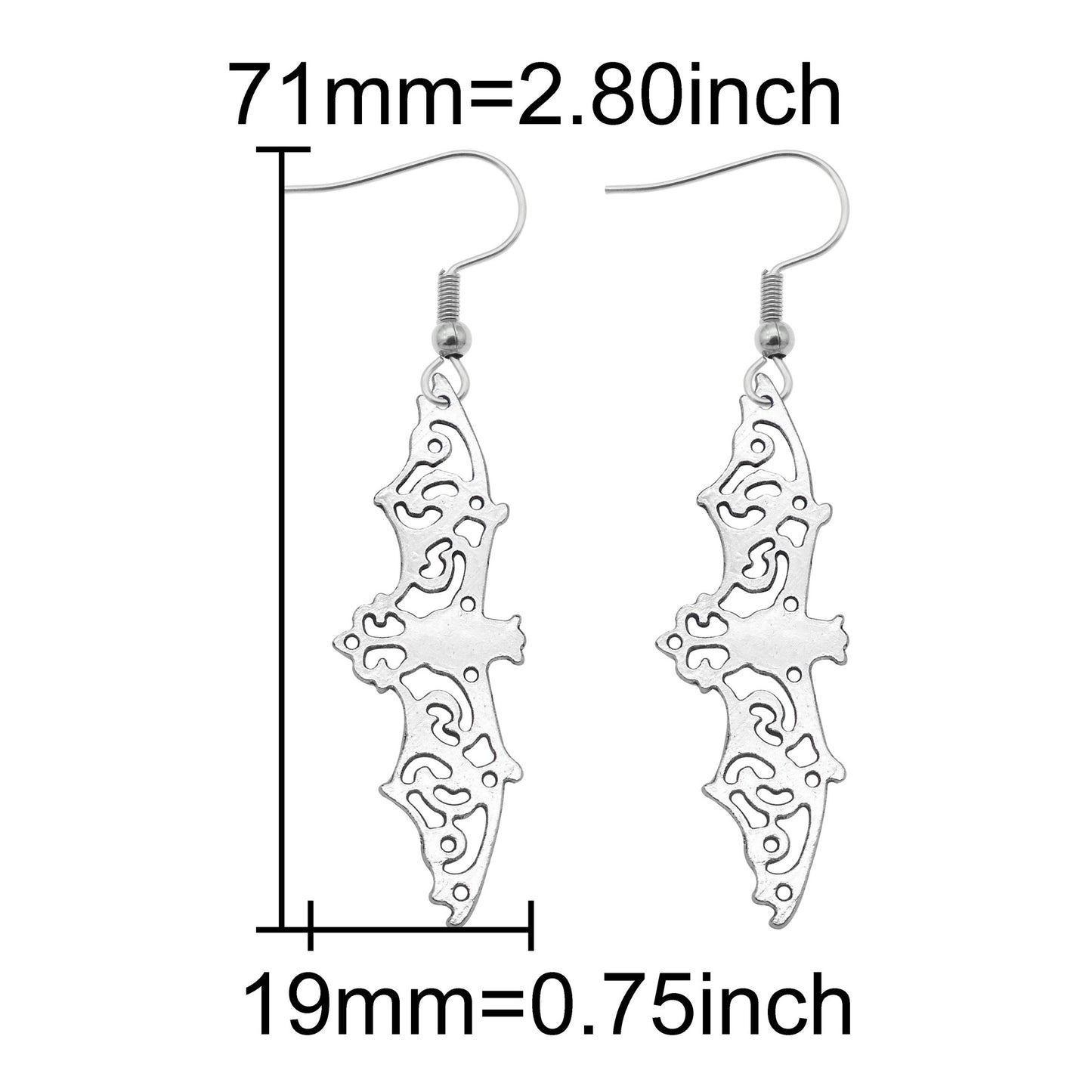 1 Pair Antique Silver Color Halloween Dangle Earrings Moon Bat Skull Designed Alloy Hook Ear Women Hypoallergenic Earring Jewelry for Daily Use & Festival Gifts