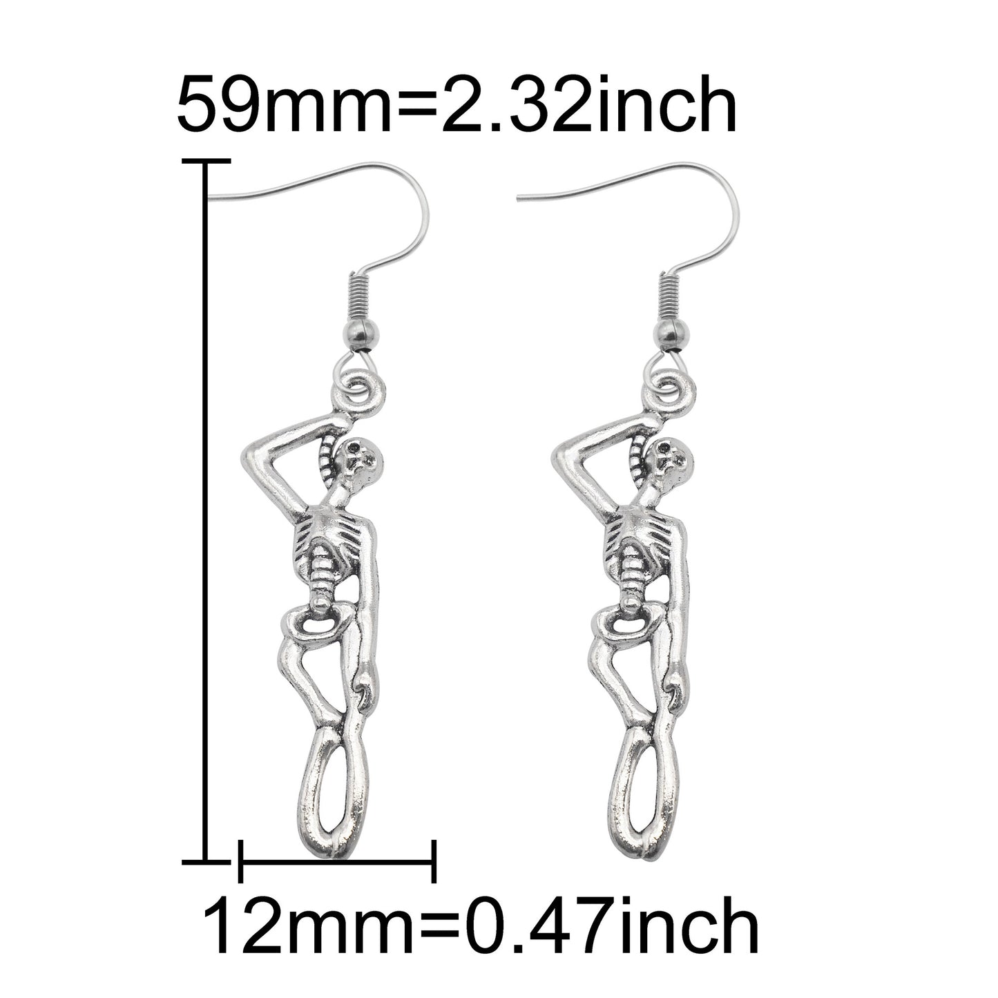 1 Pair Antique Silver Color Halloween Dangle Earrings Moon Bat Skull Designed Alloy Hook Ear Women Hypoallergenic Earring Jewelry for Daily Use & Festival Gifts