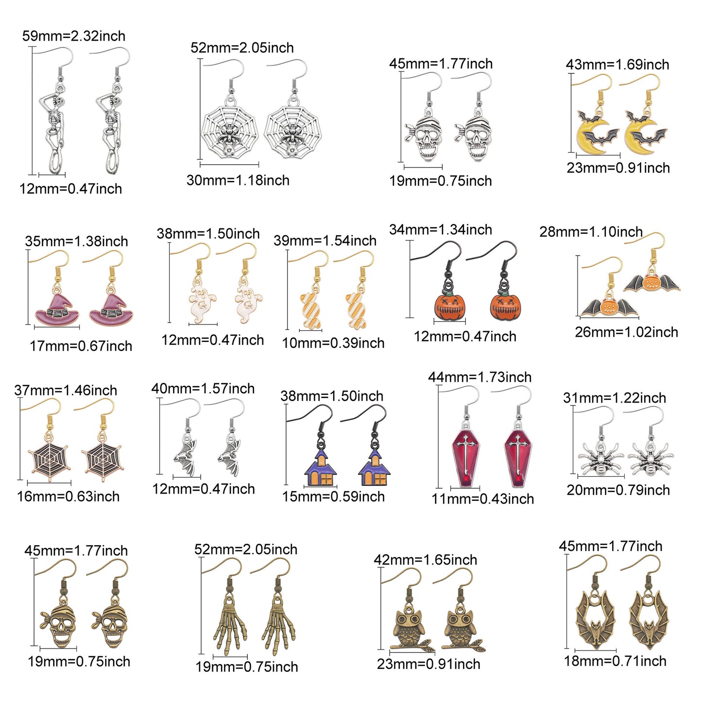 1 Pair Multi-Style Hypoallergenic Halloween Dangle Earrings Alloy Enamel Ghost, Bats, Owls Designed French Hook Earring for Women Ladies Daily & Party Use
