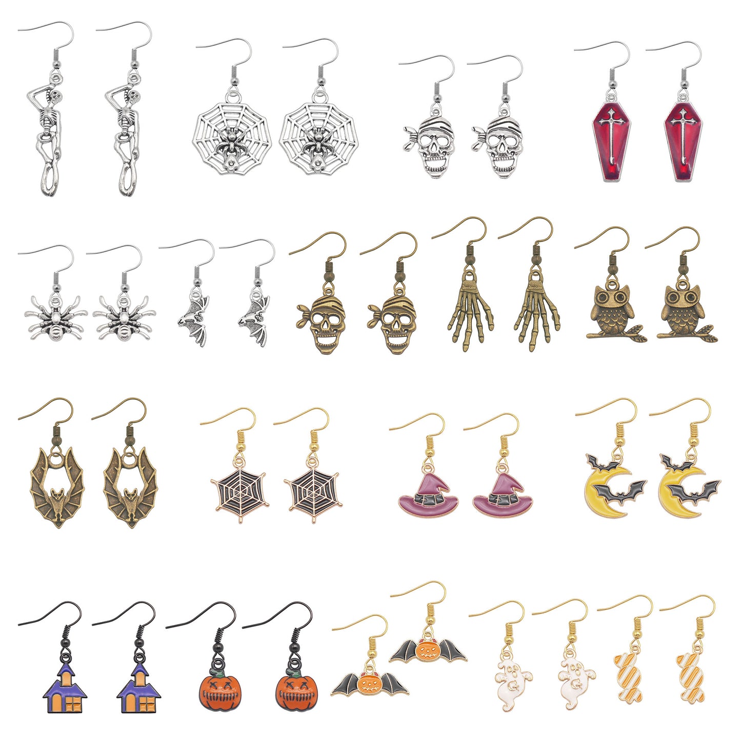 1 Pair Multi-Style Hypoallergenic Halloween Dangle Earrings Alloy Enamel Ghost, Bats, Owls Designed French Hook Earring for Women Ladies Daily & Party Use