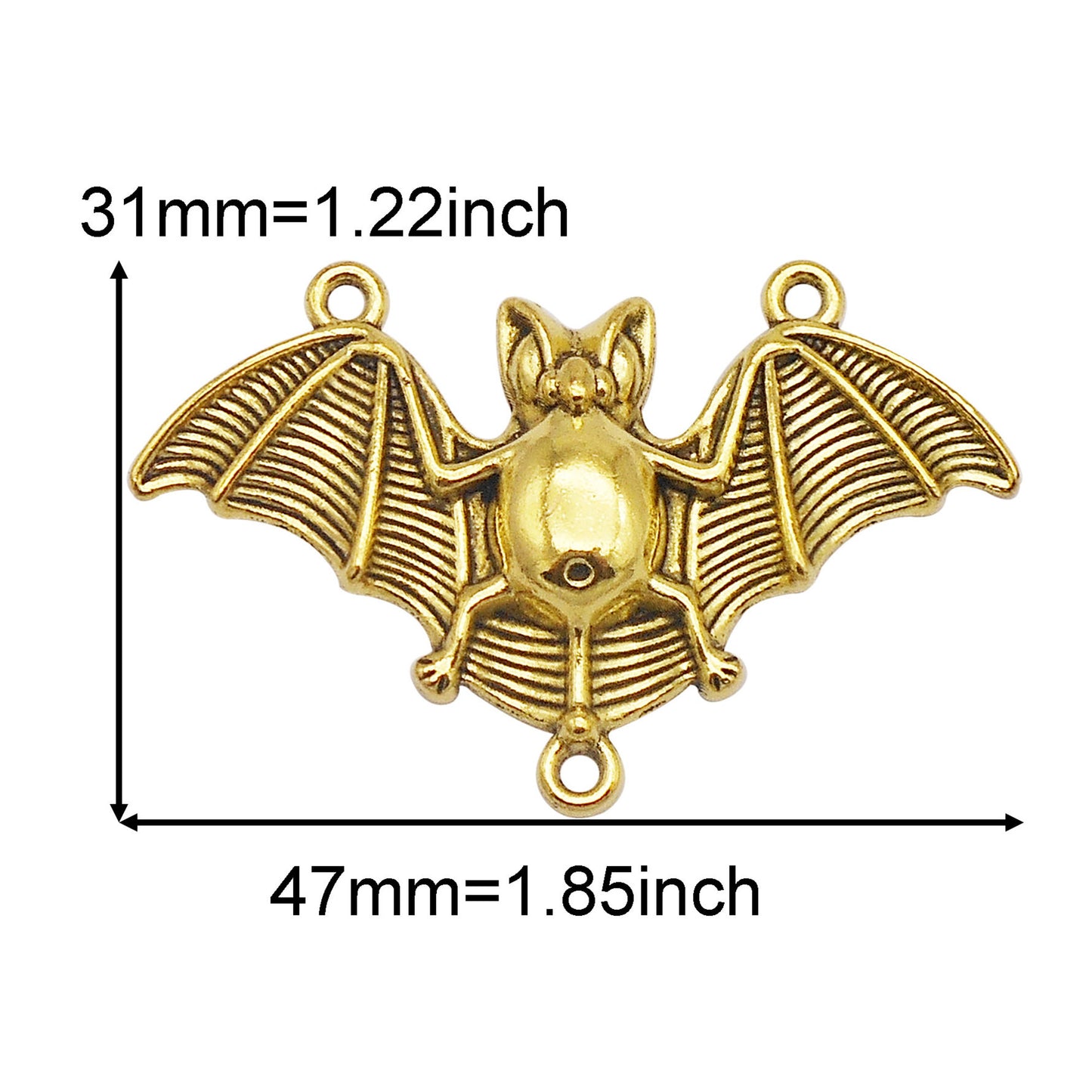 6PCS Retro Gold Halloween Series Charms Metal Spider Skull Bone Hand Pendant Bat Shaped Jewelry Connector for Necklace Bracelet Earrings Making Accessories DIY Crafts Supplies Keychain Decor