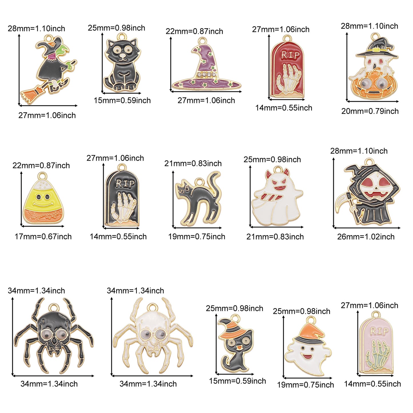 15Pcs Enamel Halloween Charms Metal Witch Cat Spider Ghost Pendants for DIY Jewelry Making Necklace Bracelet Earrings Decor