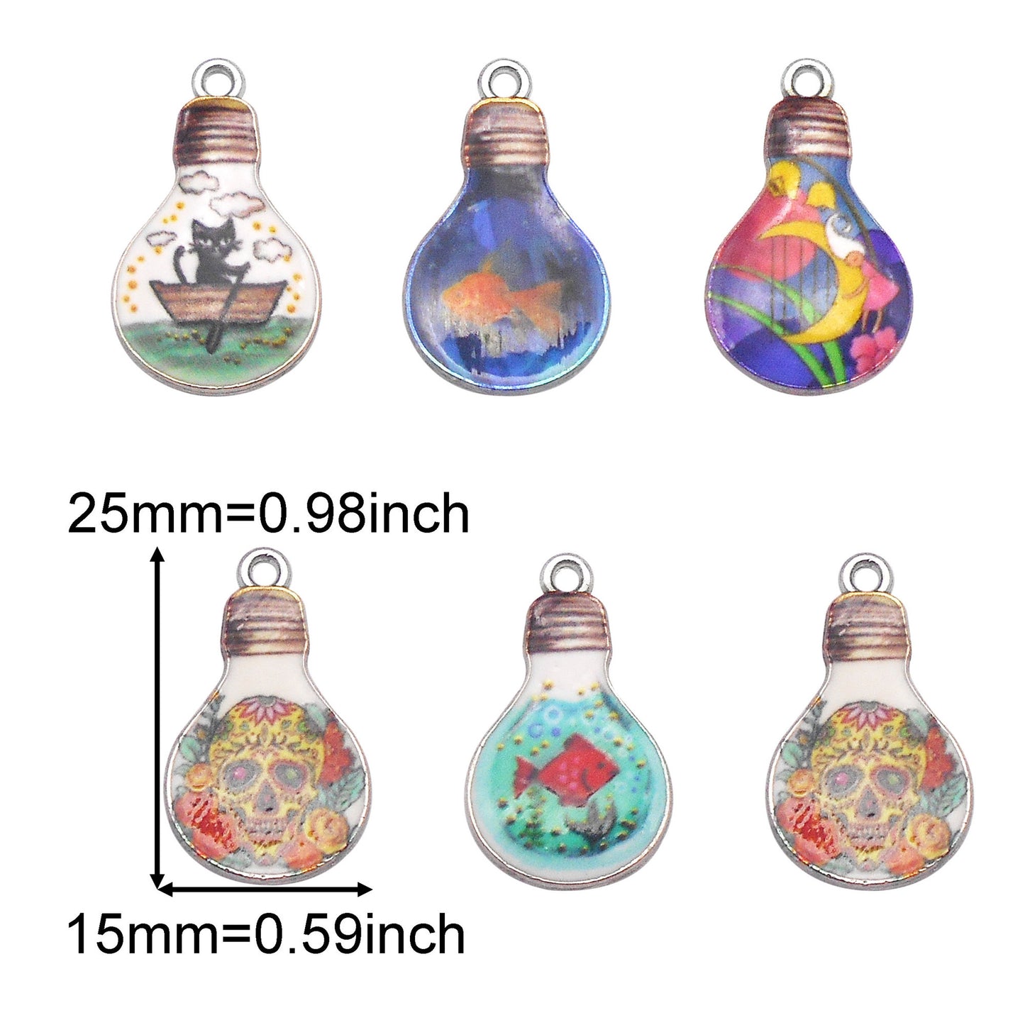 5Pcs 25x15mm Metal Bulb Pendants Cat, Fish, Skull Charm for DIY Jewelry Making Necklace Bracelet Earrings Findings Craft Decor Supplies