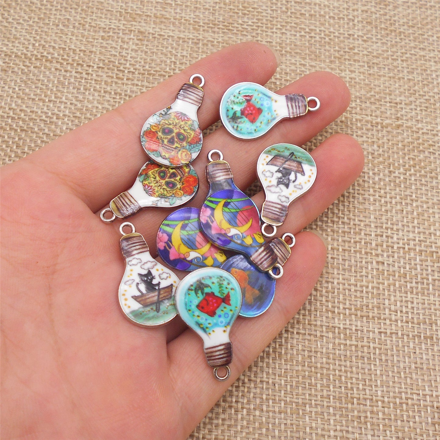 5Pcs 25x15mm Metal Bulb Pendants Cat, Fish, Skull Charm for DIY Jewelry Making Necklace Bracelet Earrings Findings Craft Decor Supplies