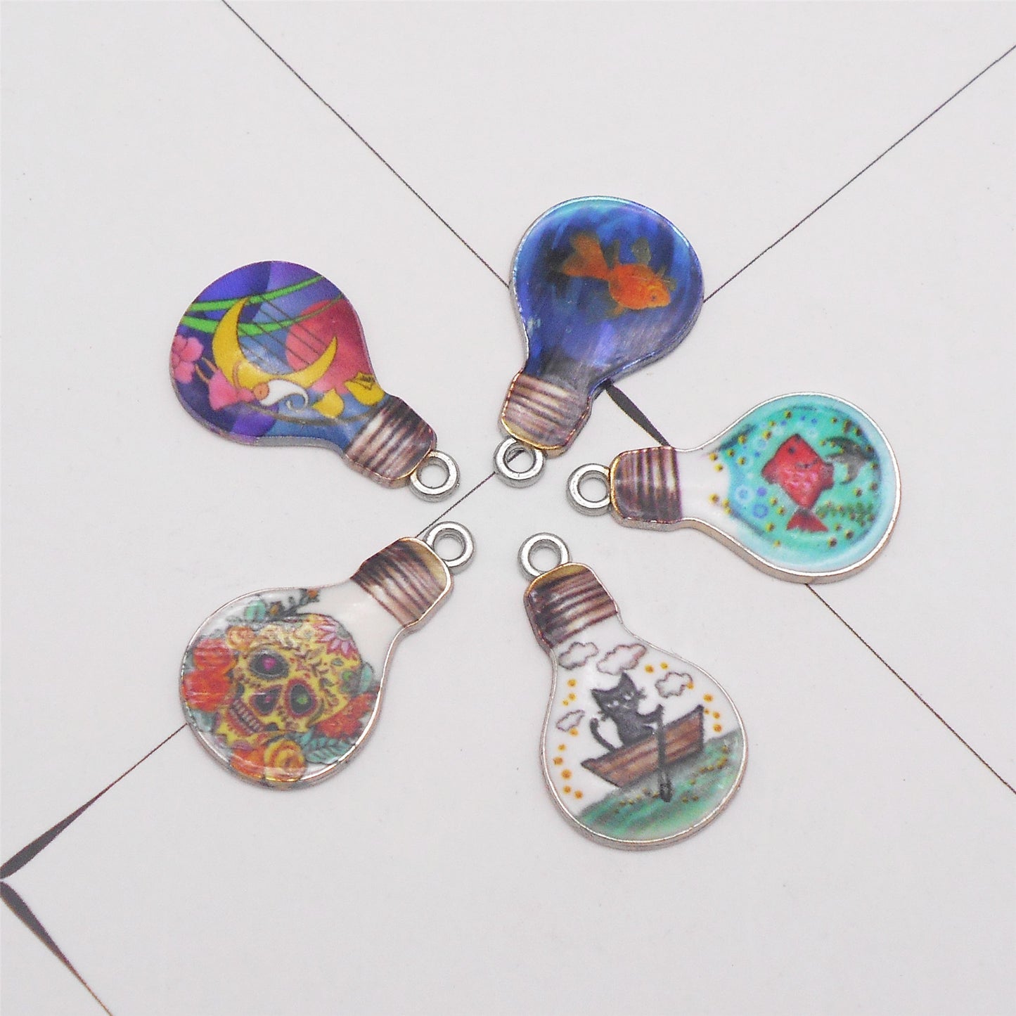 5Pcs 25x15mm Metal Bulb Pendants Cat, Fish, Skull Charm for DIY Jewelry Making Necklace Bracelet Earrings Findings Craft Decor Supplies