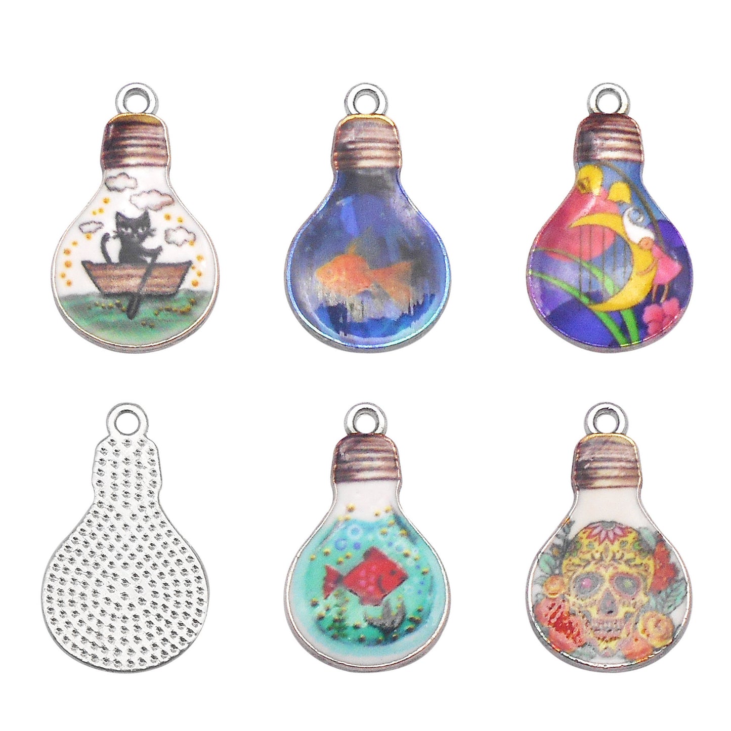 5Pcs 25x15mm Metal Bulb Pendants Cat, Fish, Skull Charm for DIY Jewelry Making Necklace Bracelet Earrings Findings Craft Decor Supplies