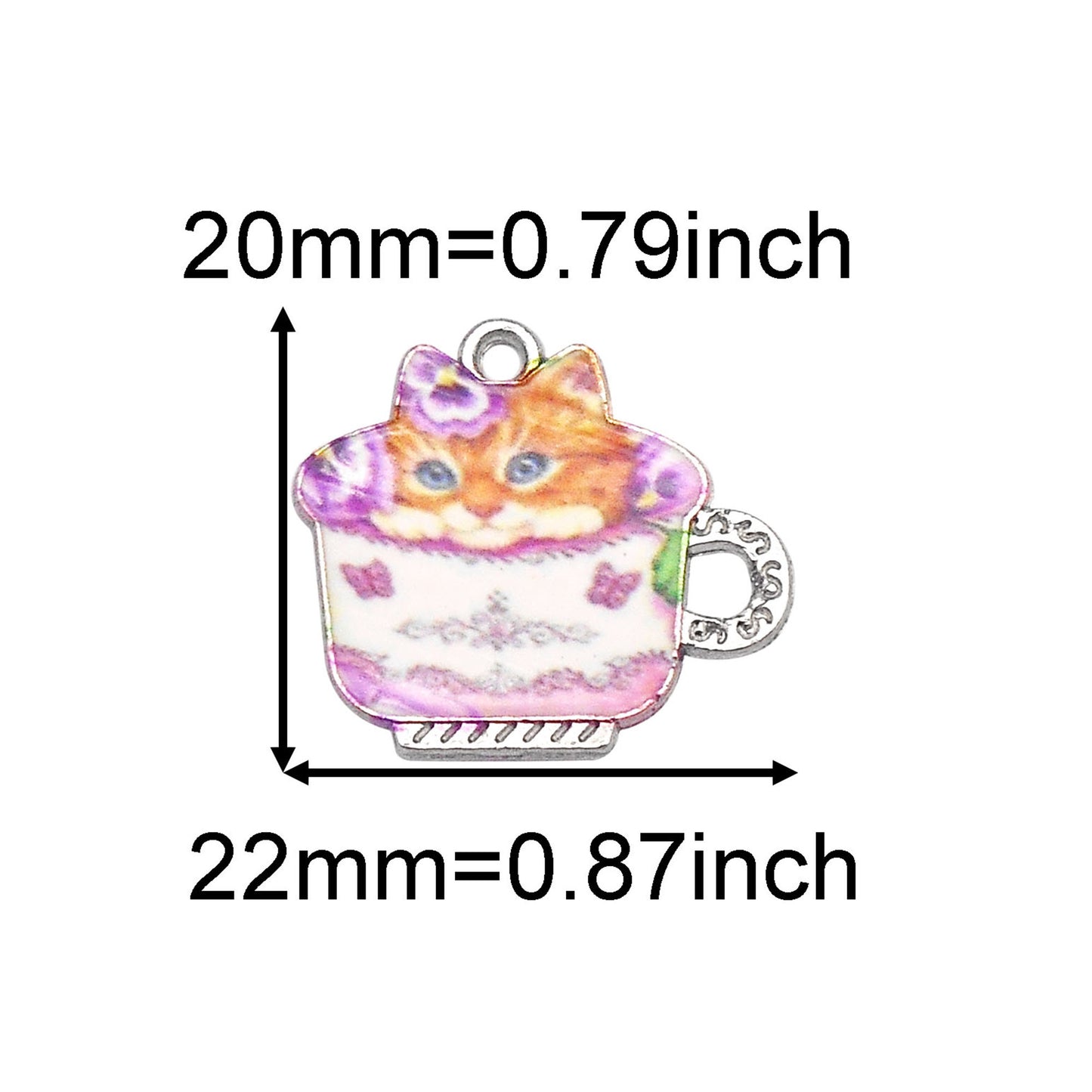 6Pcs 20x22mm Alloy Teacup Cat Charms - Mini Kawaii Cat in Cup Pendants for Jewelry Making, Necklace Bracelet Earrings Keychain Decor