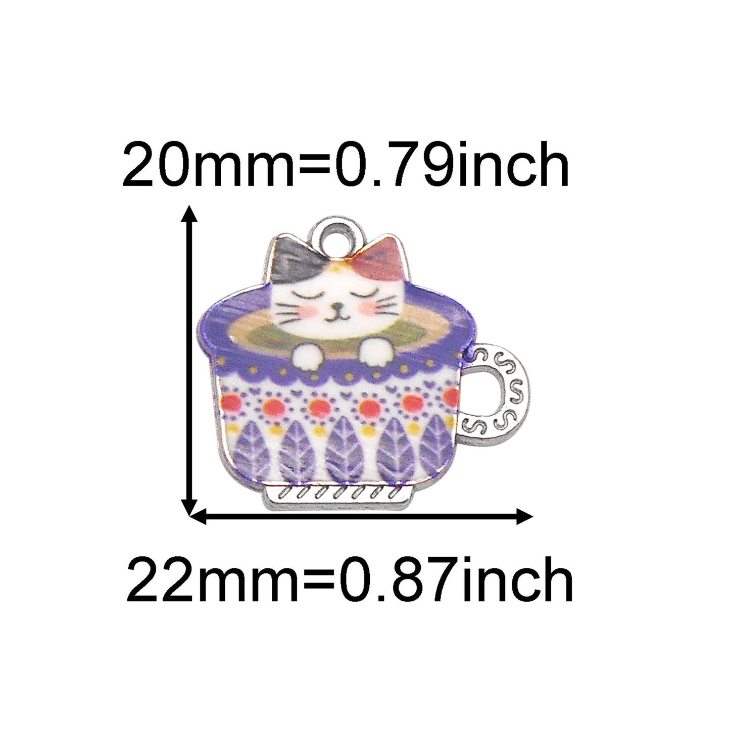 6Pcs 20x22mm Alloy Teacup Cat Charms - Mini Kawaii Cat in Cup Pendants for Jewelry Making, Necklace Bracelet Earrings Keychain Decor