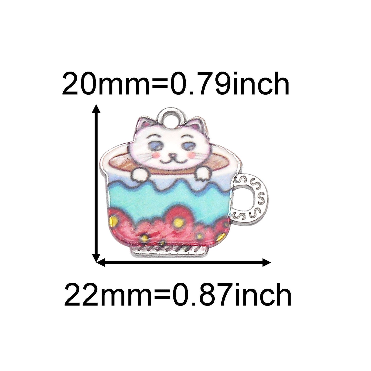 6Pcs 20x22mm Alloy Teacup Cat Charms - Mini Kawaii Cat in Cup Pendants for Jewelry Making, Necklace Bracelet Earrings Keychain Decor