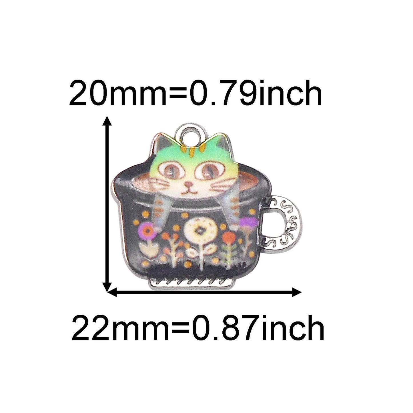 6Pcs 20x22mm Alloy Teacup Cat Charms - Mini Kawaii Cat in Cup Pendants for Jewelry Making, Necklace Bracelet Earrings Keychain Decor