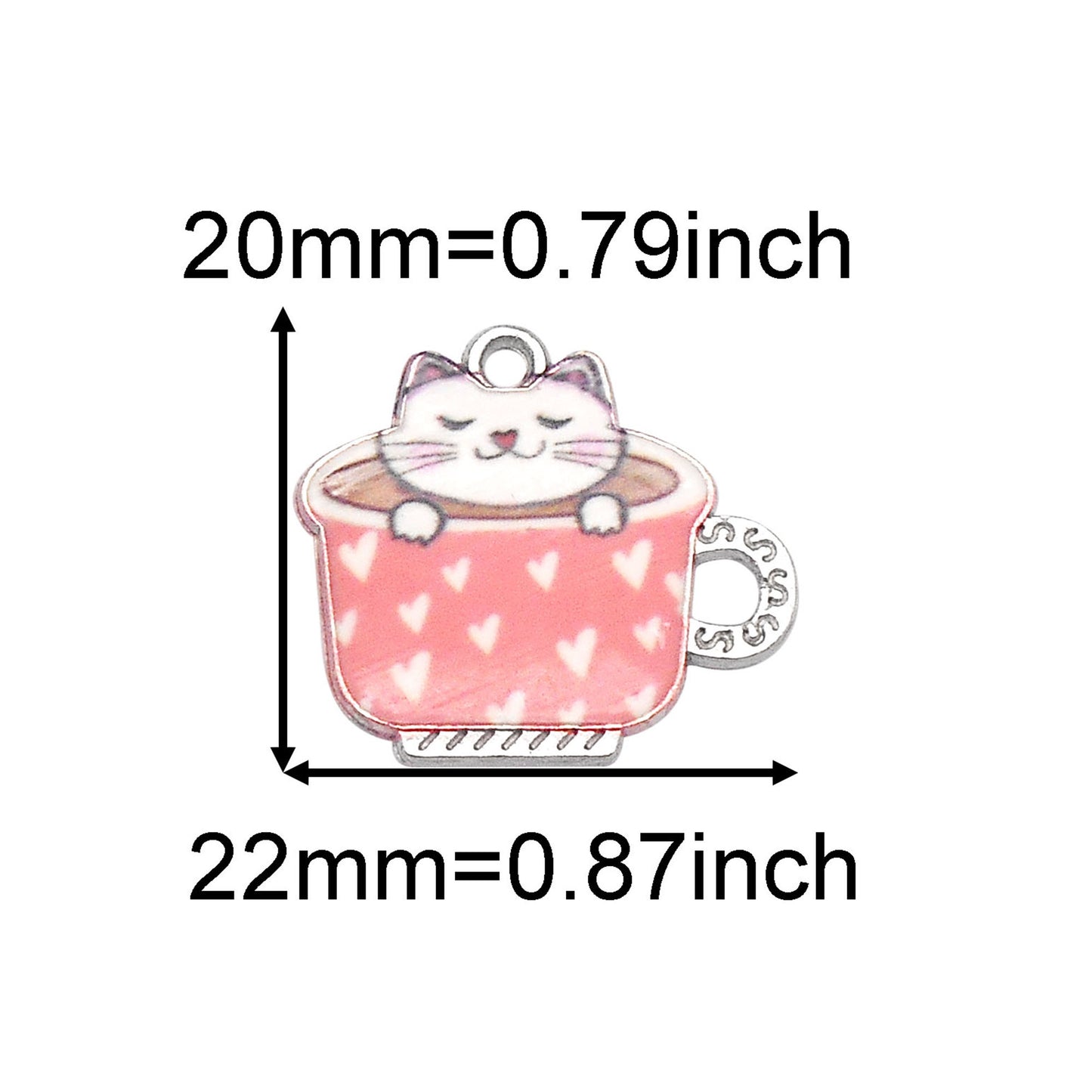 6Pcs 20x22mm Alloy Teacup Cat Charms - Mini Kawaii Cat in Cup Pendants for Jewelry Making, Necklace Bracelet Earrings Keychain Decor