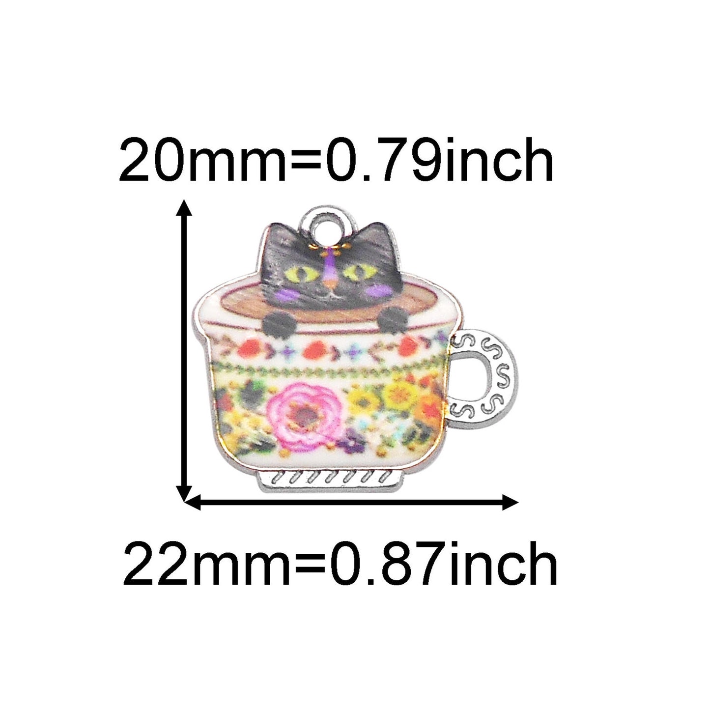 6Pcs 20x22mm Alloy Teacup Cat Charms - Mini Kawaii Cat in Cup Pendants for Jewelry Making, Necklace Bracelet Earrings Keychain Decor
