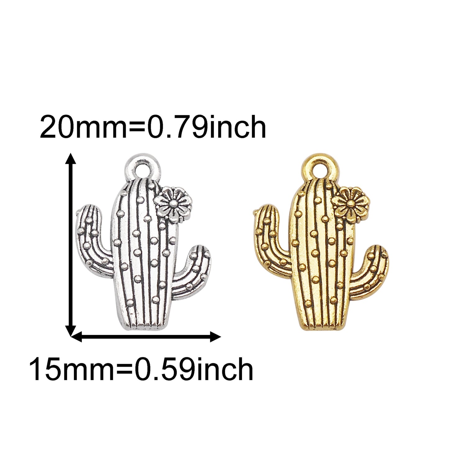 16Pcs 20x15mm Cactus Charms Retro Alloy Desert Plant Pendants DIY Jewelry Making Accessories Keychain Crafts Decor